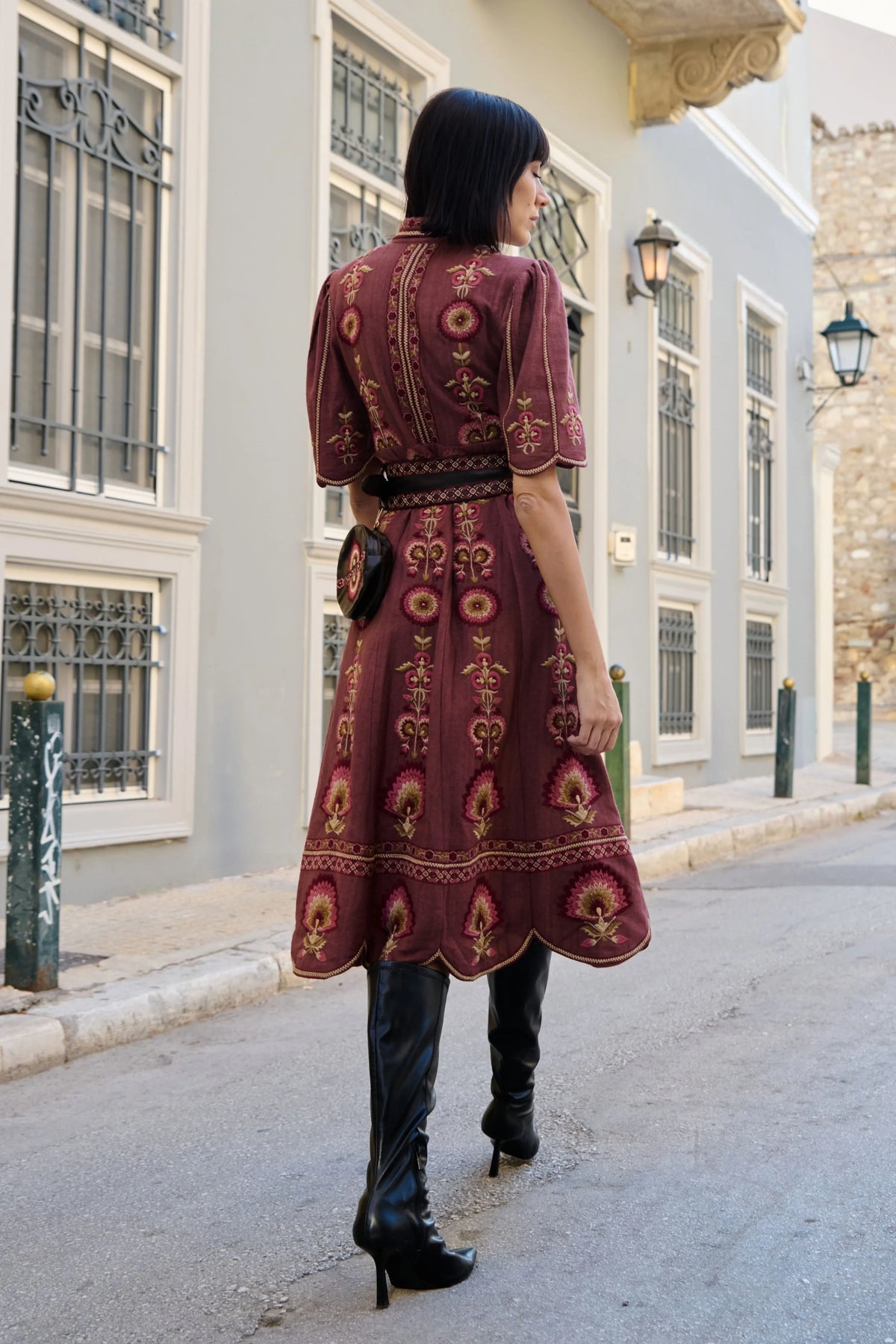 Mauve Textured Embroidered Dress
