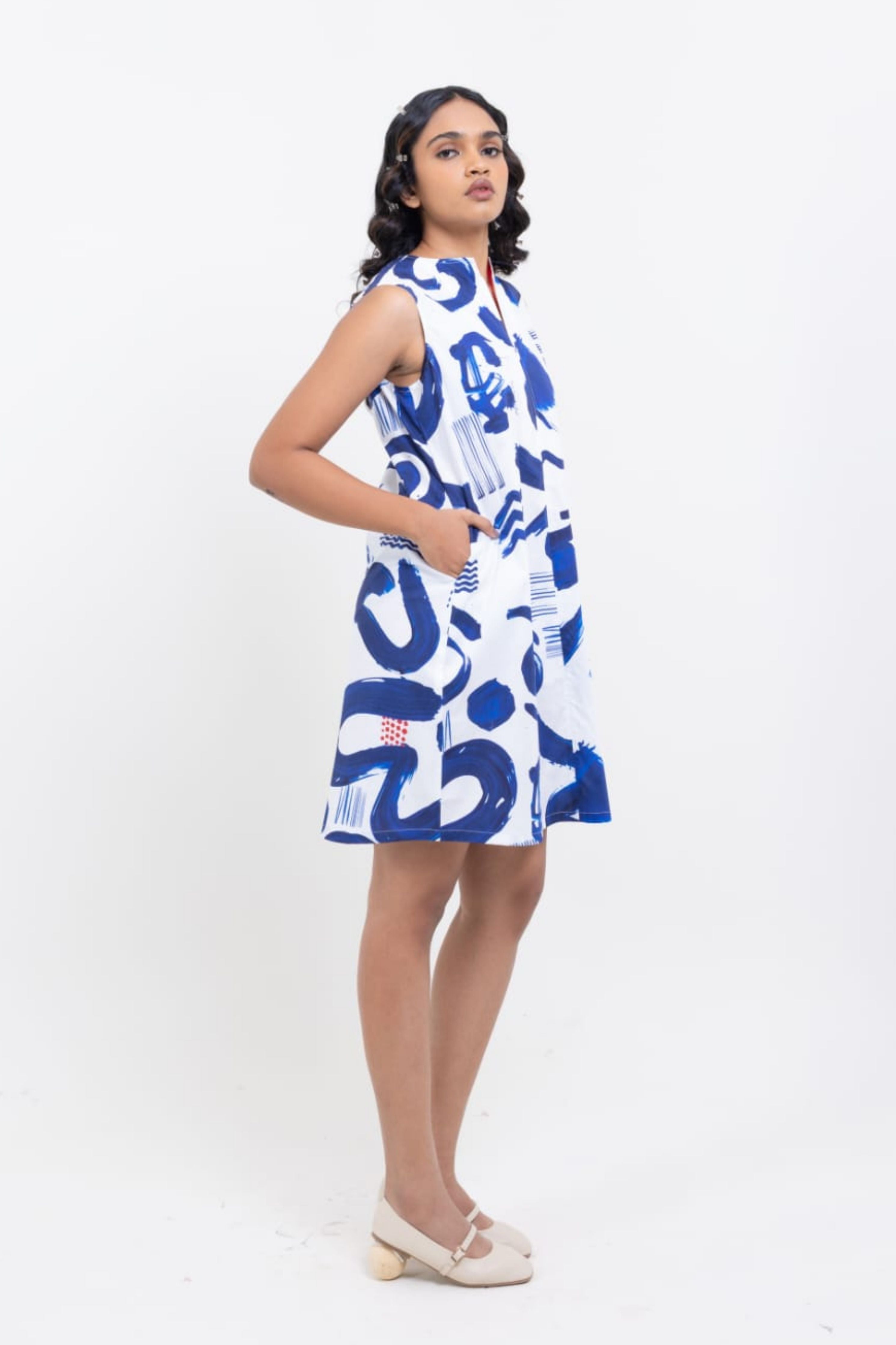 Abstract Indigo Sleeveless Dress