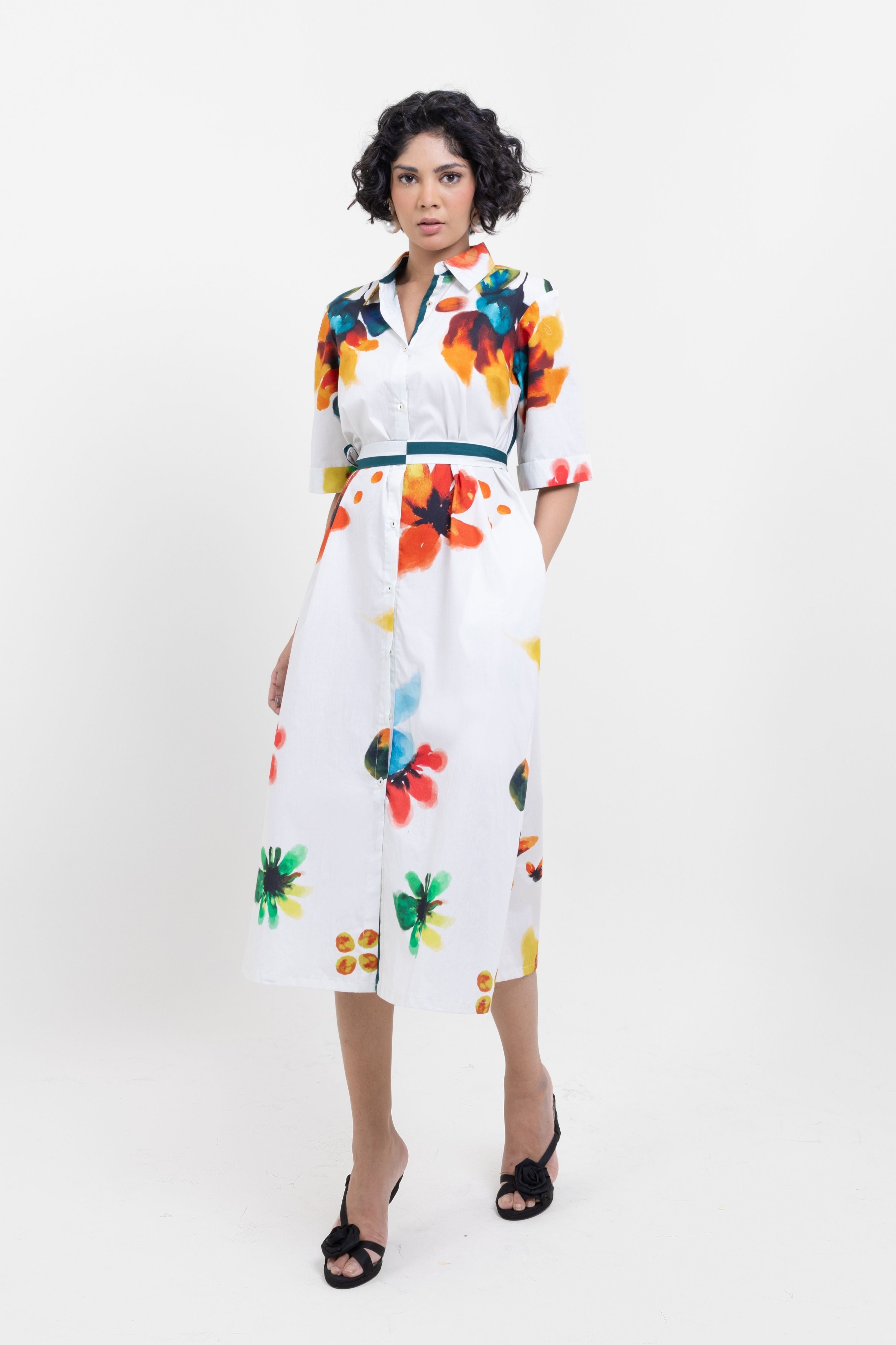 Floral Hand Printed Middi Dress