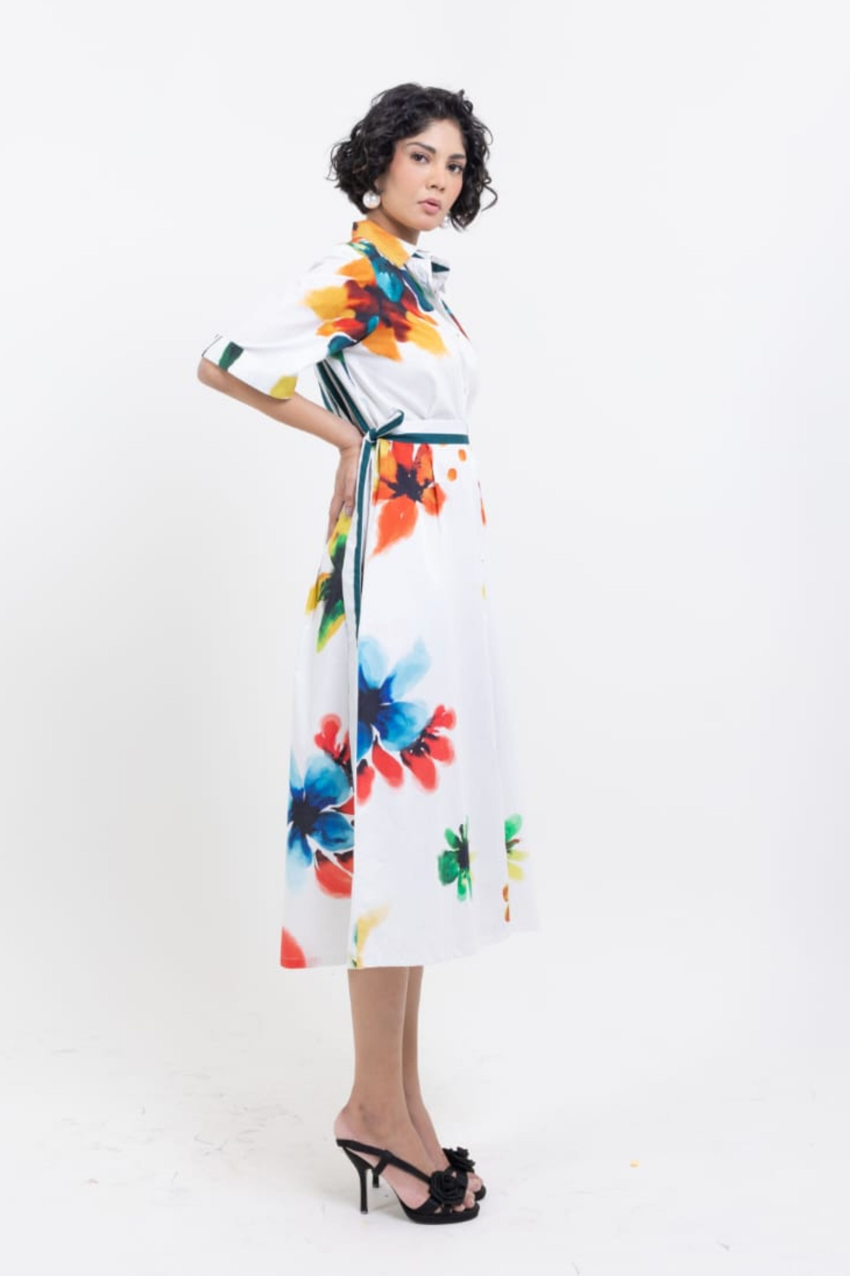 Floral Hand Printed Middi Dress
