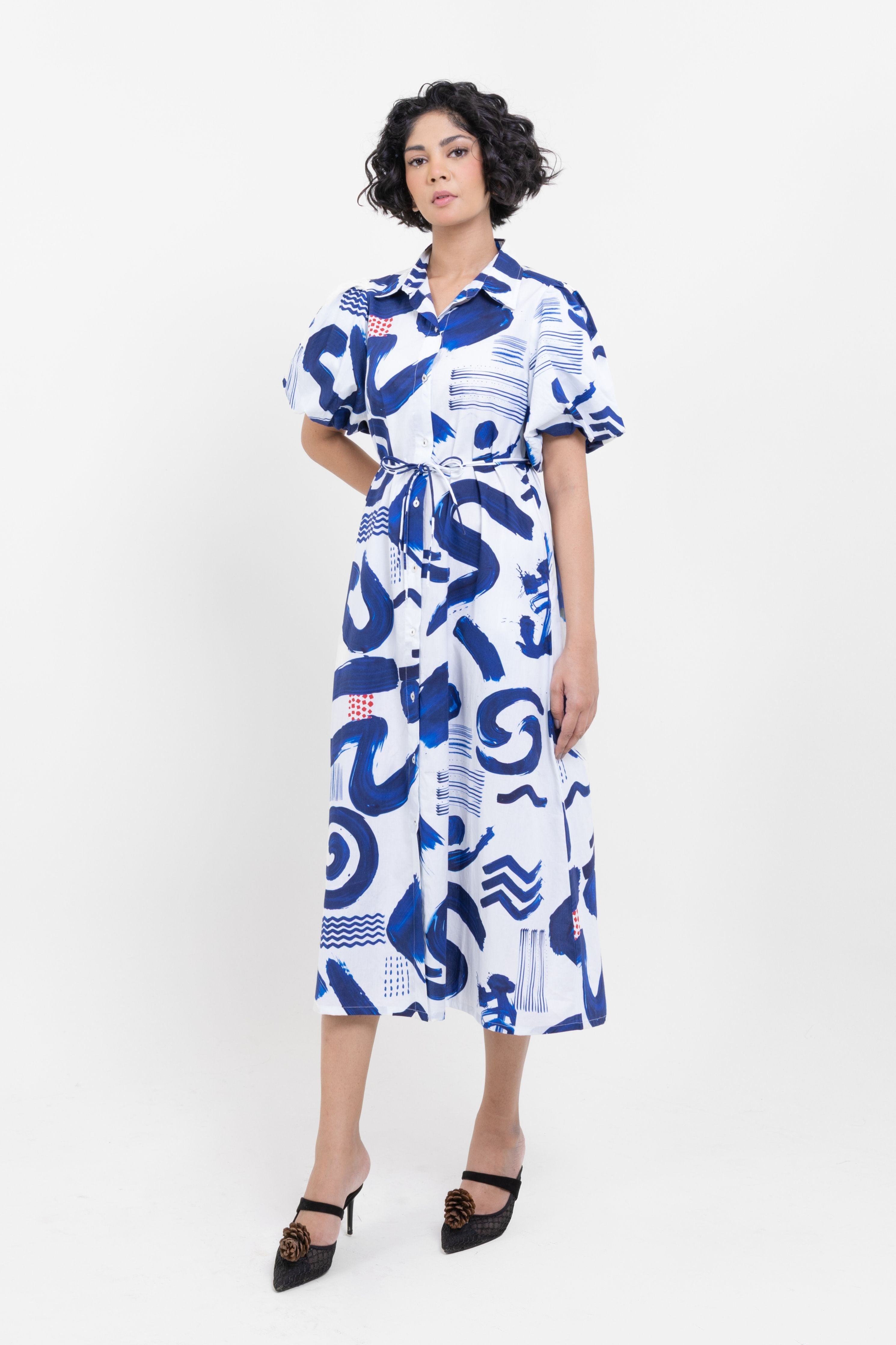 Abstract Indigo Shirt Dress