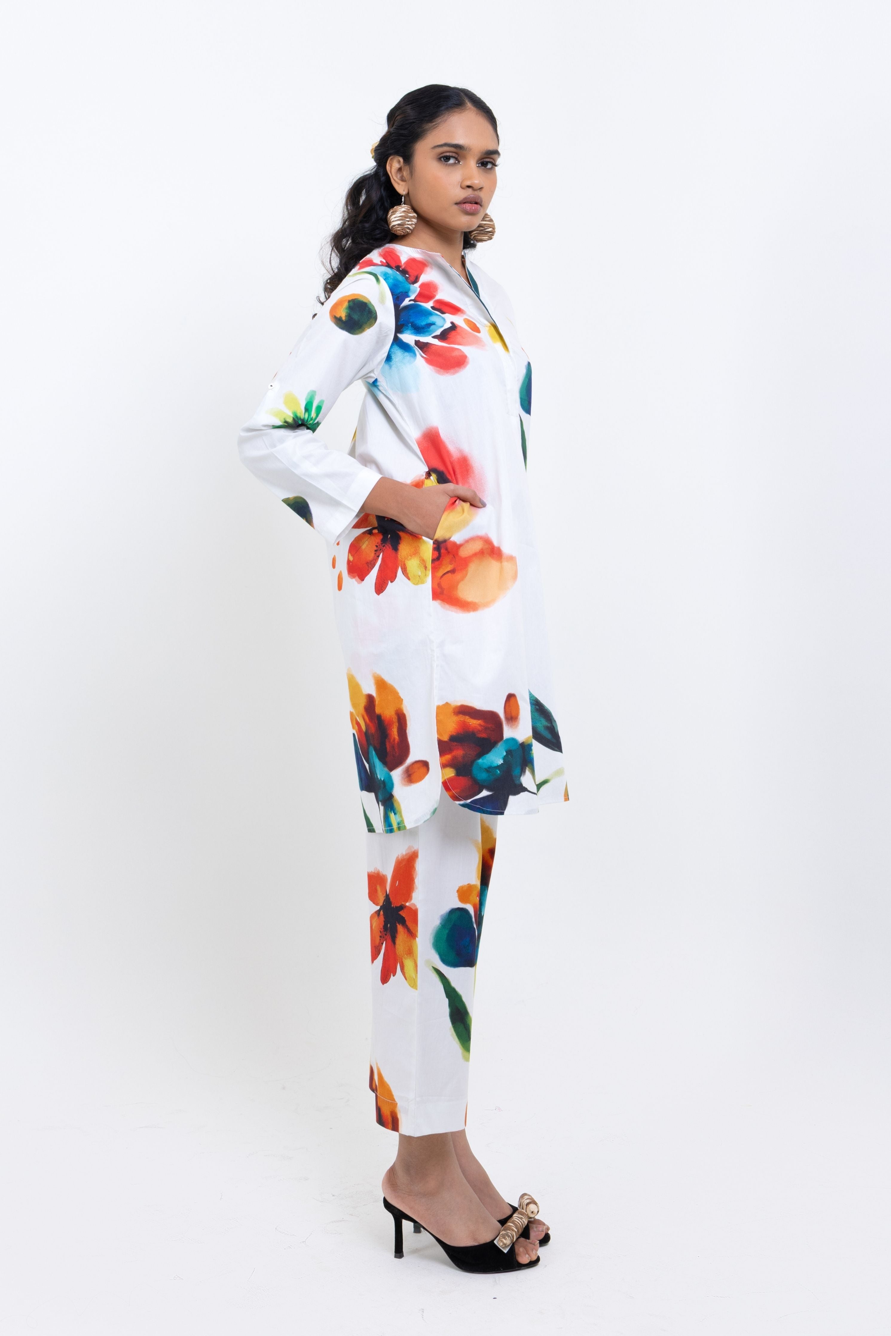 Hand Printed Floral Kurta Set