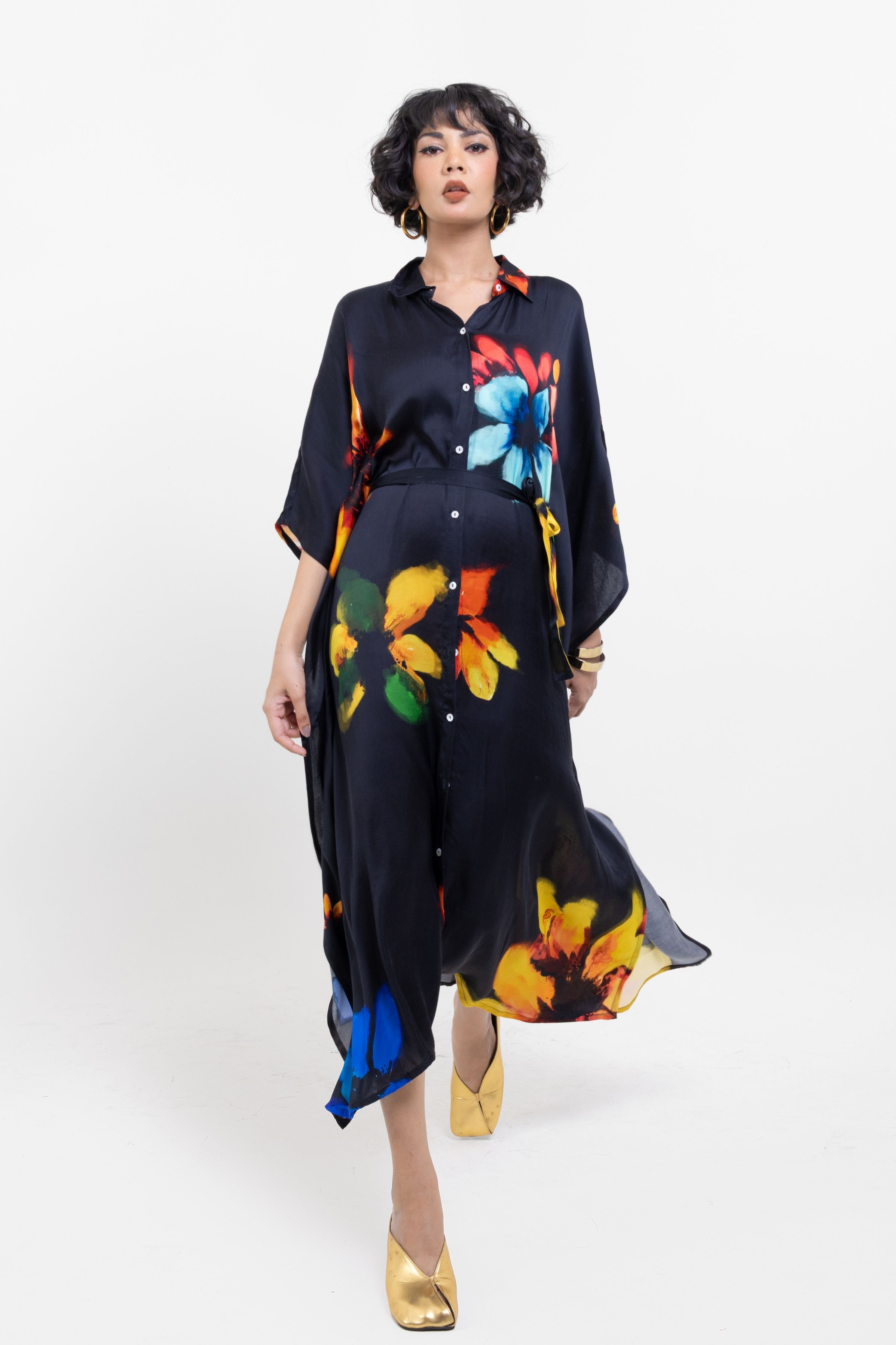 Abstract Floral Shirt Kaftan Drss