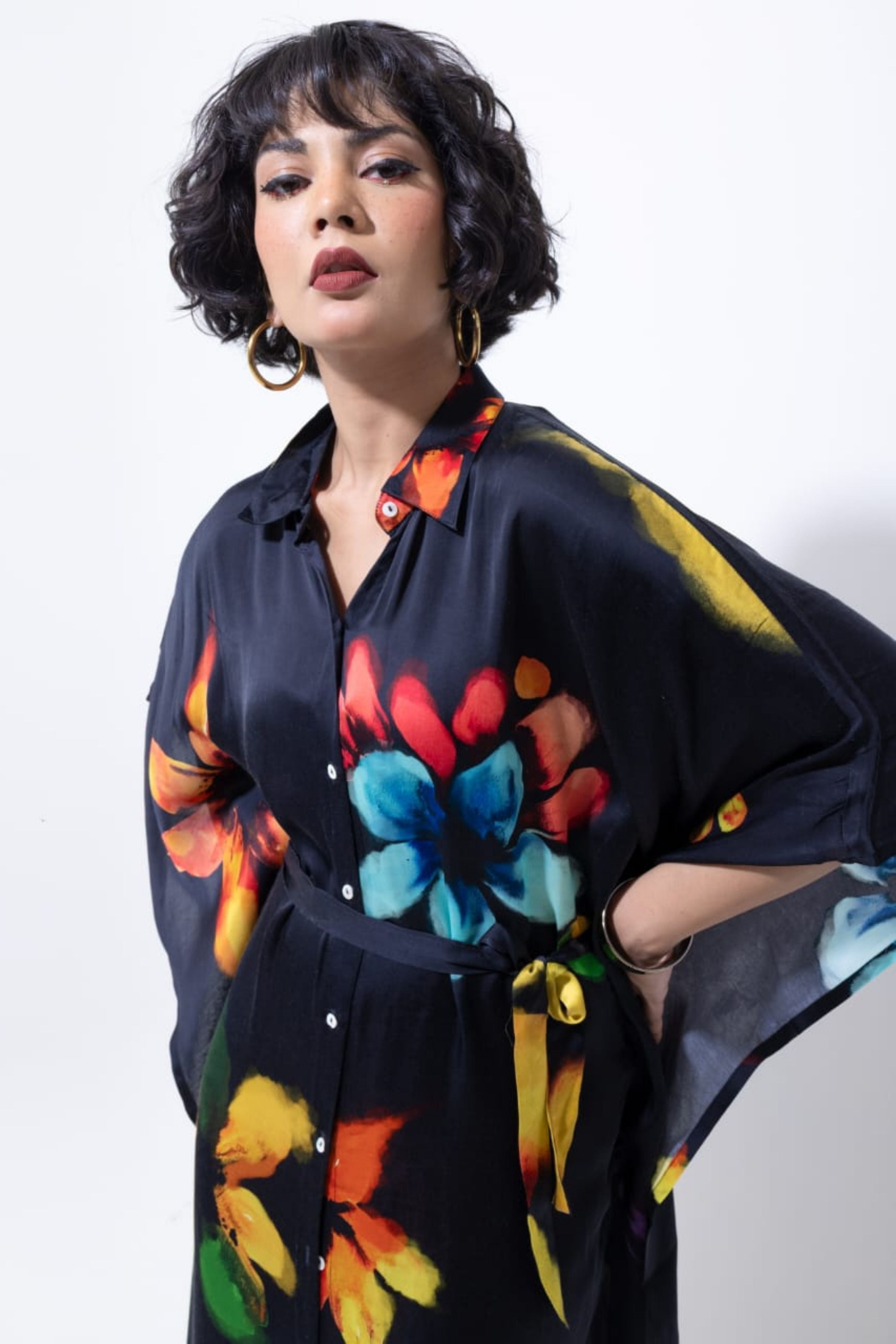 Abstract Floral Shirt Kaftan Drss