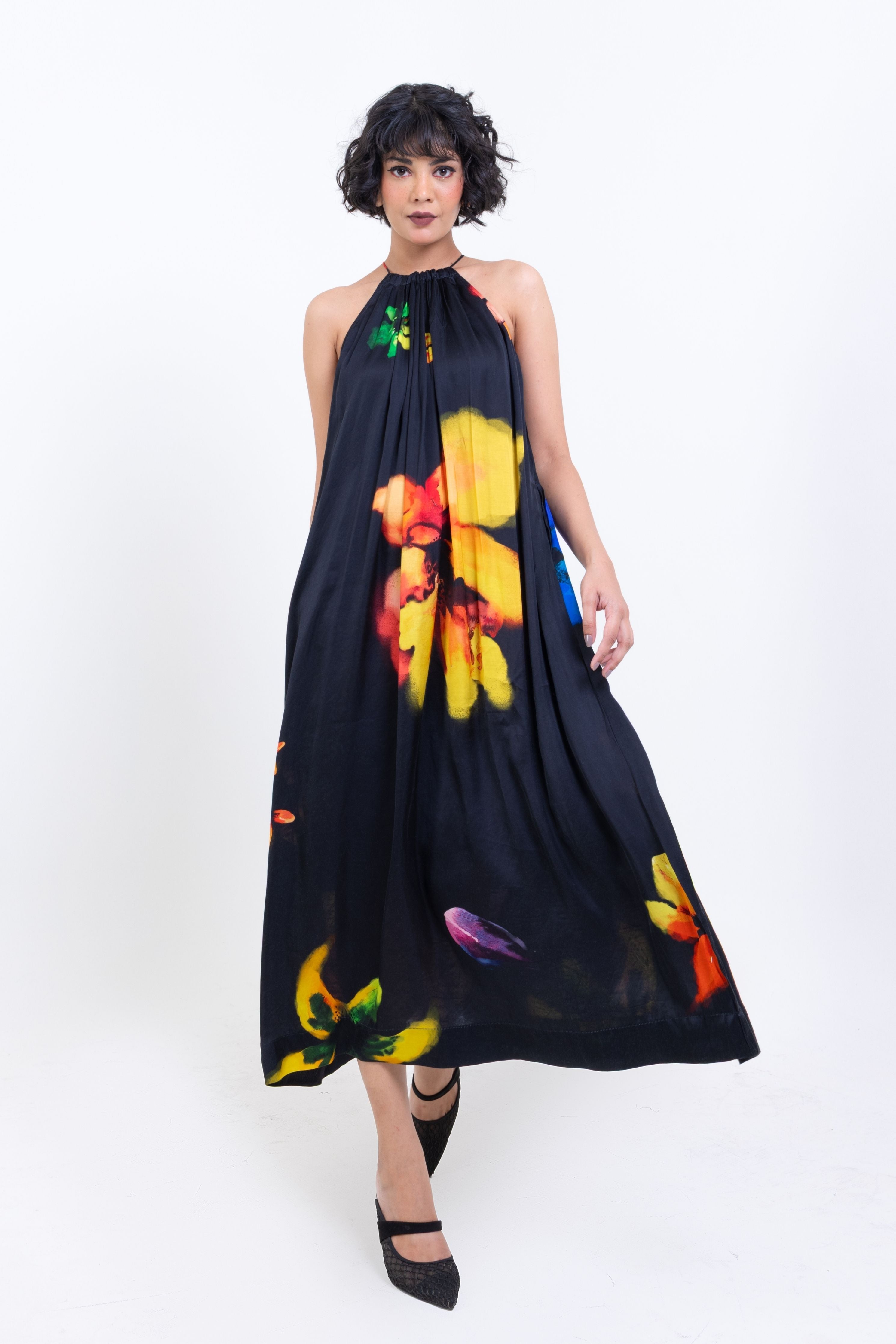 Indigo Swirl High Neck Halter Silhouette