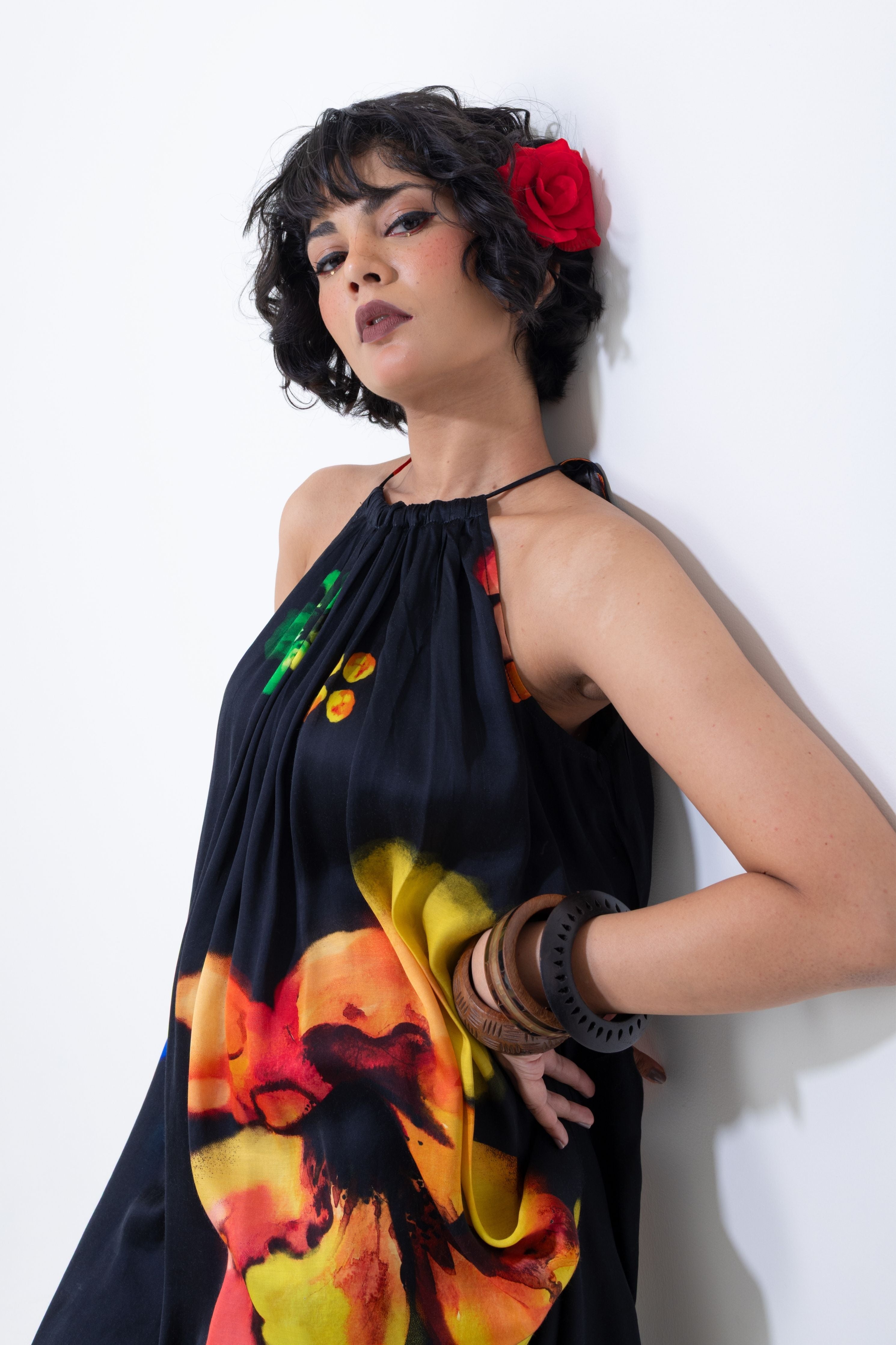 Indigo Swirl High Neck Halter Silhouette