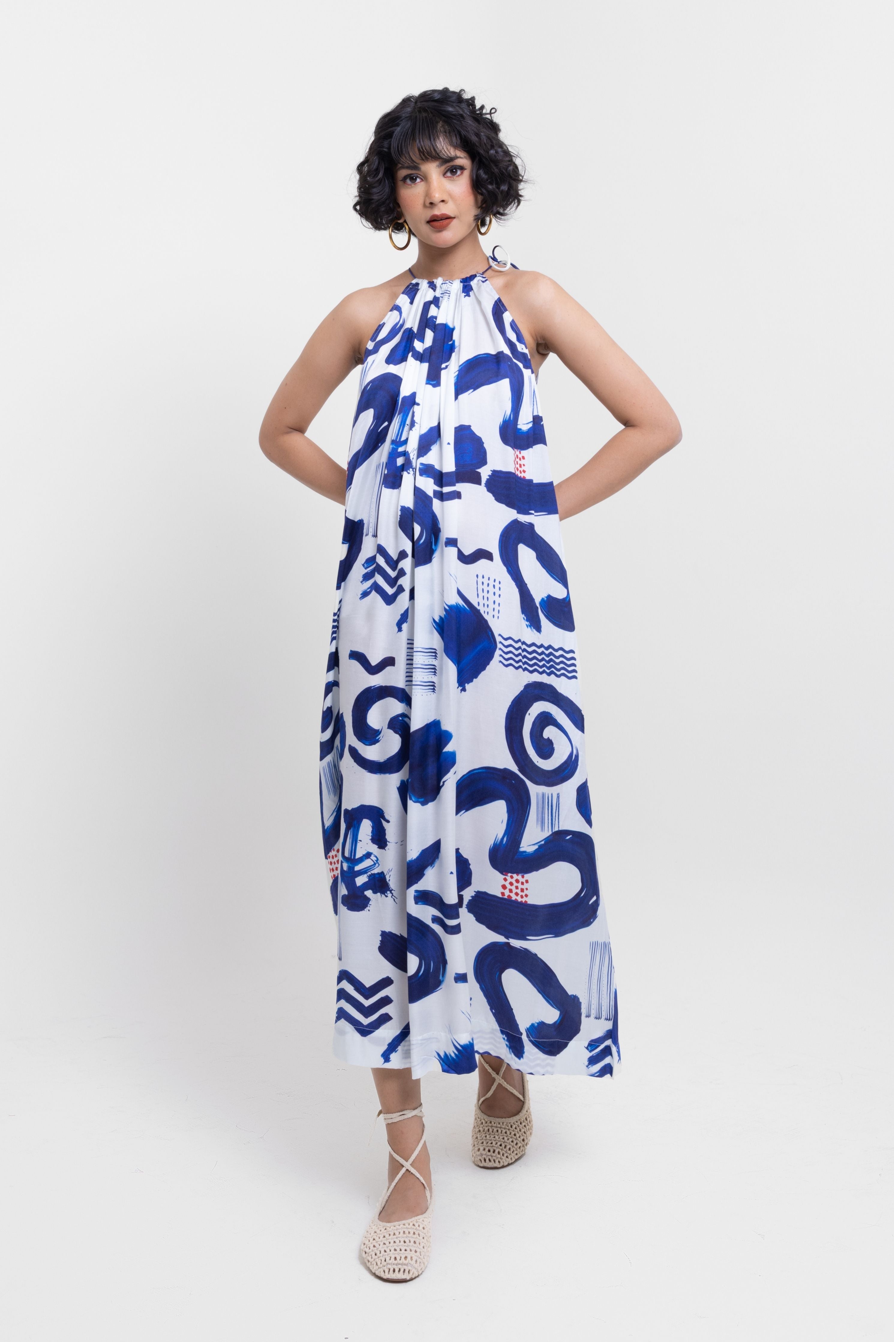 Abstract Elegance Halter Maxi Dress