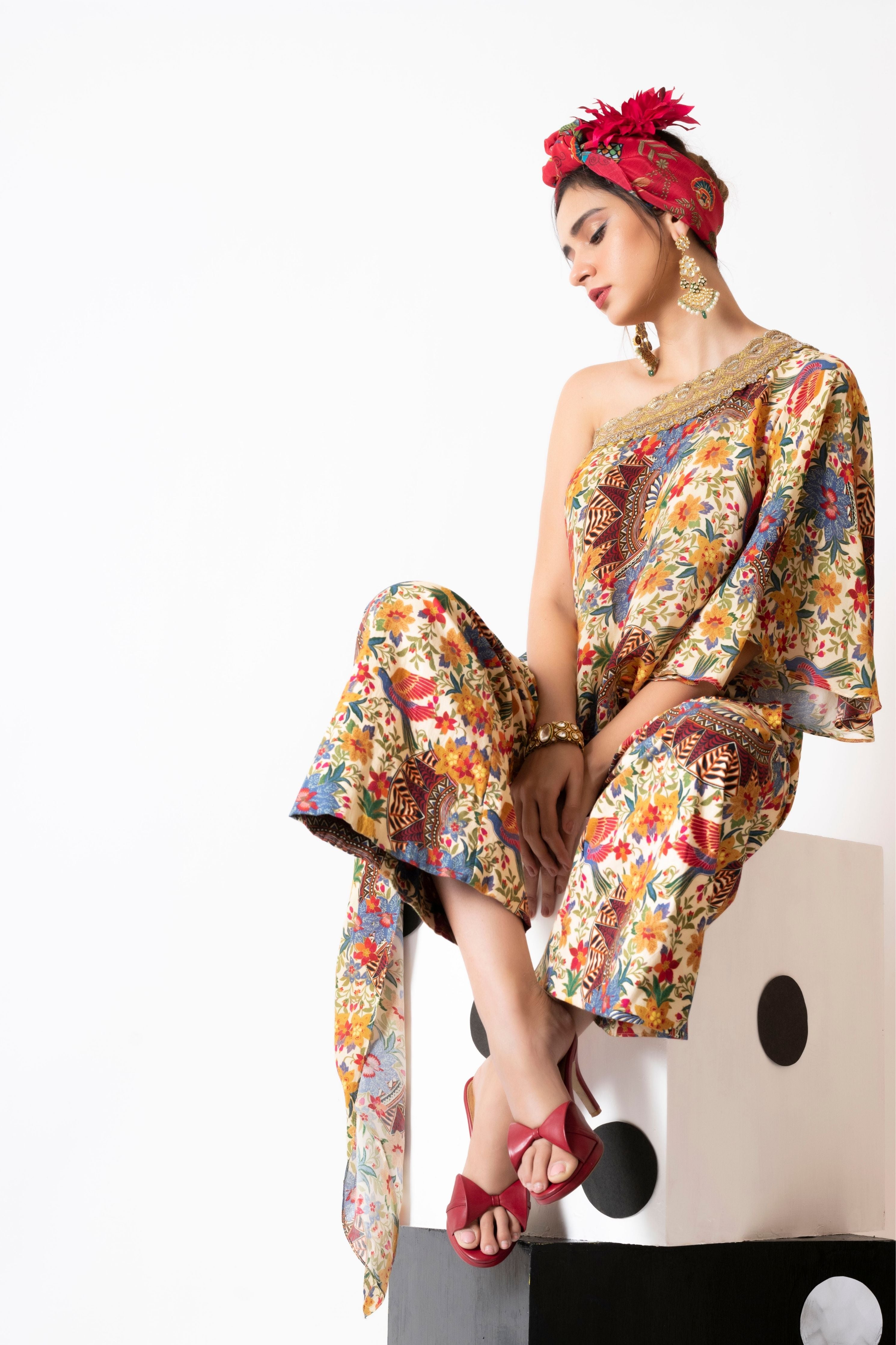 One Shoulder Cape With Pants