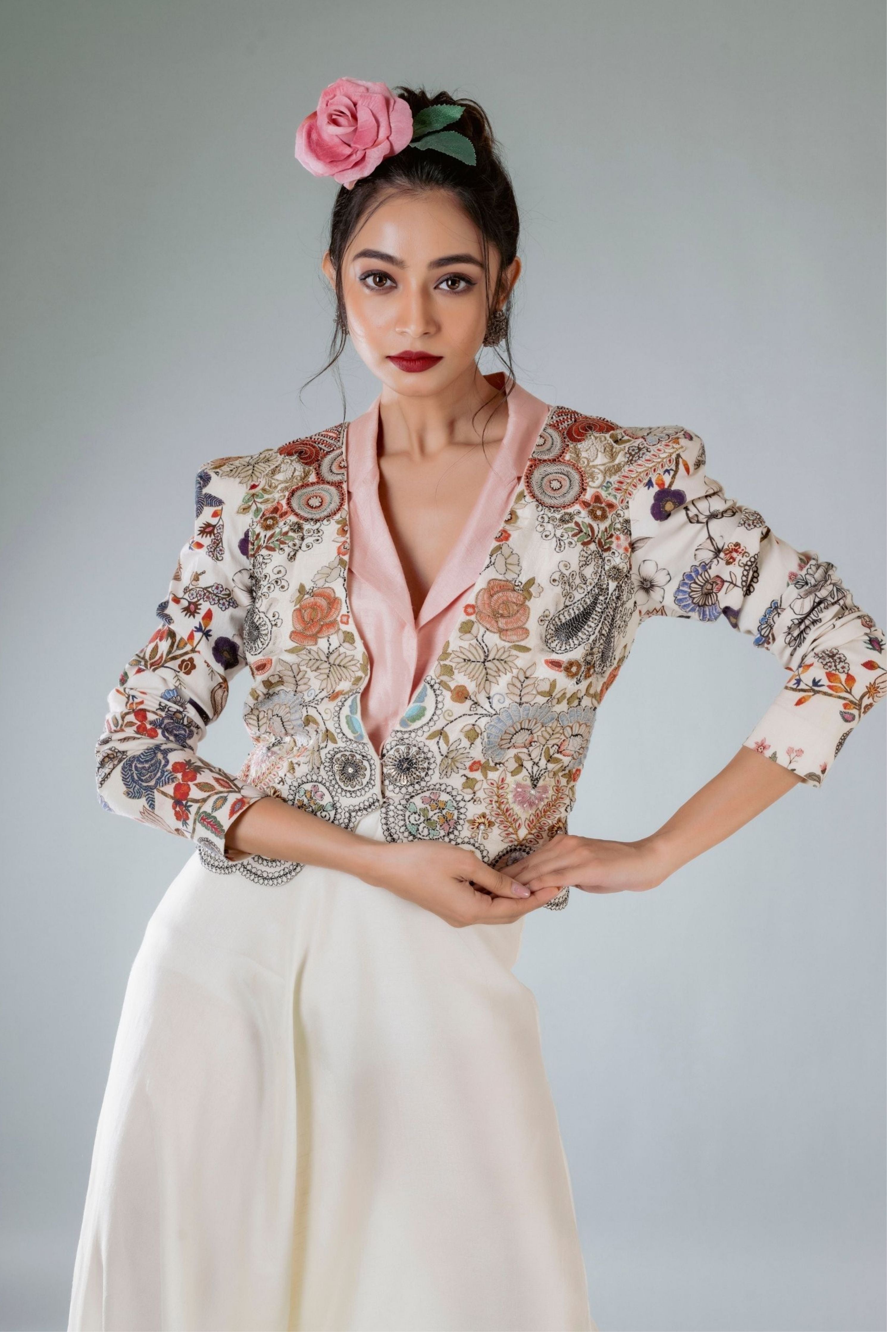 Printed Embroidered Waistcoat With Drop Crotch Pants
