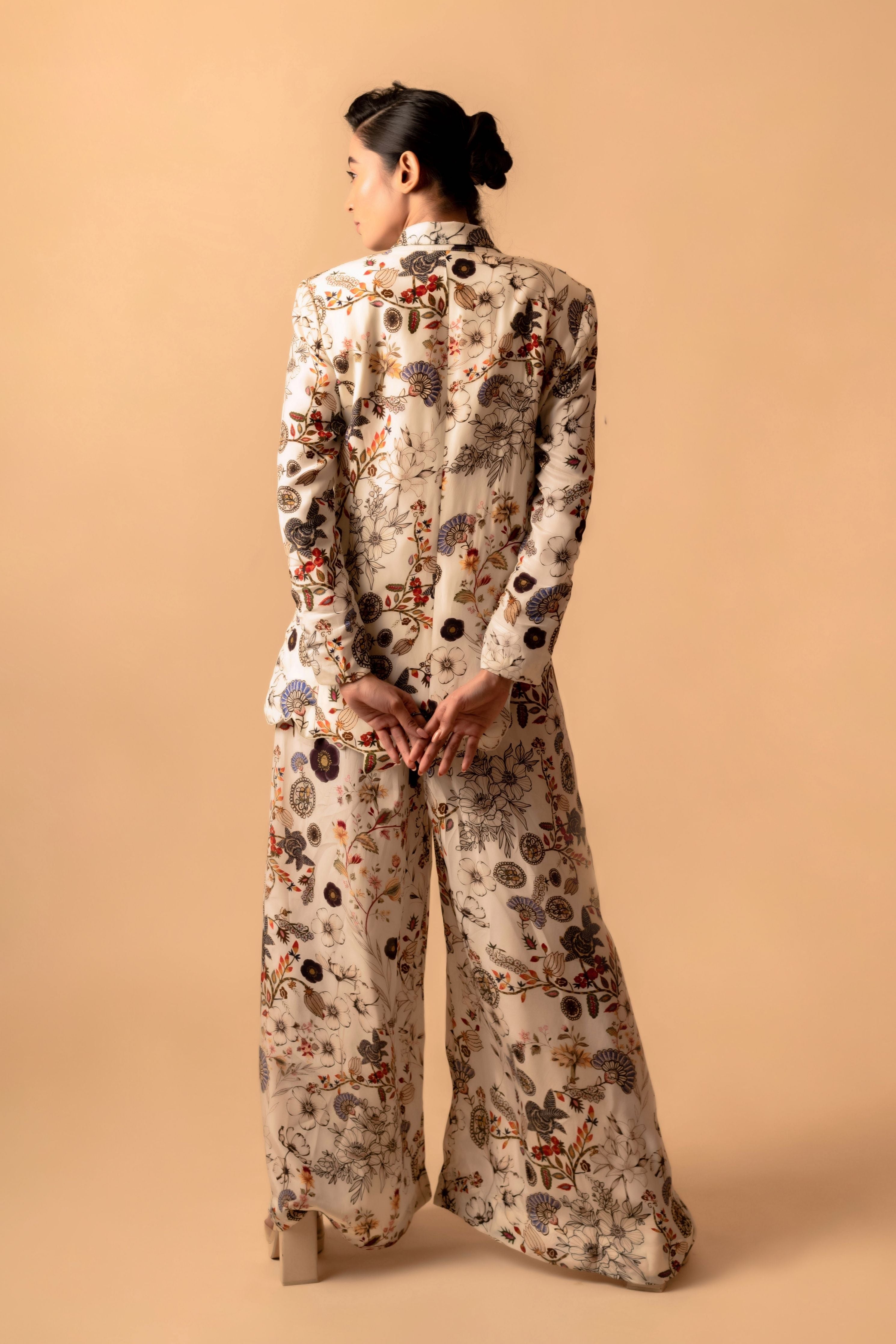 Printed Pant Suit With Embroidered Panel