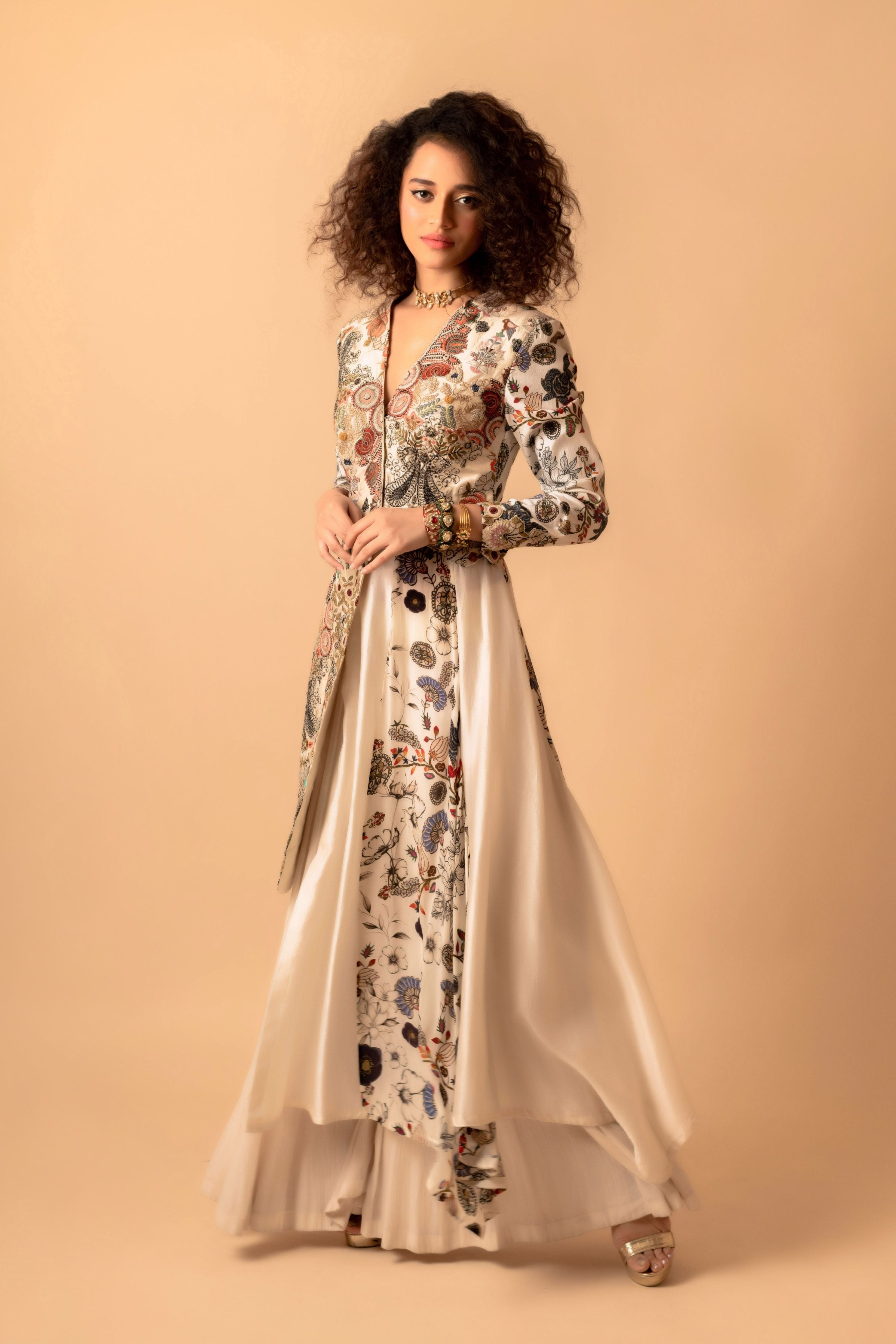 Printed One Shoulder Cape With Pants And Bustier