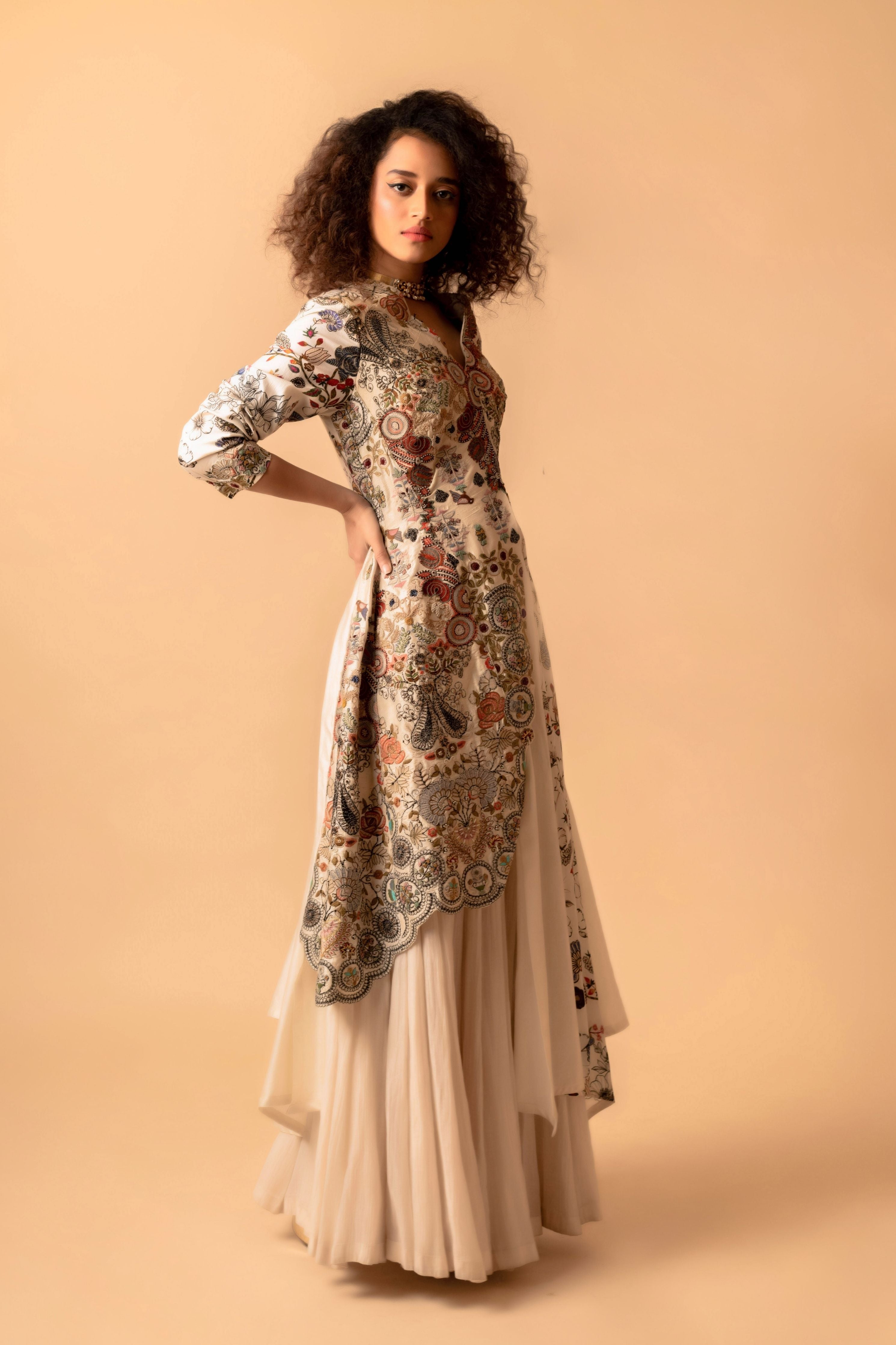 Printed One Shoulder Cape With Pants And Bustier