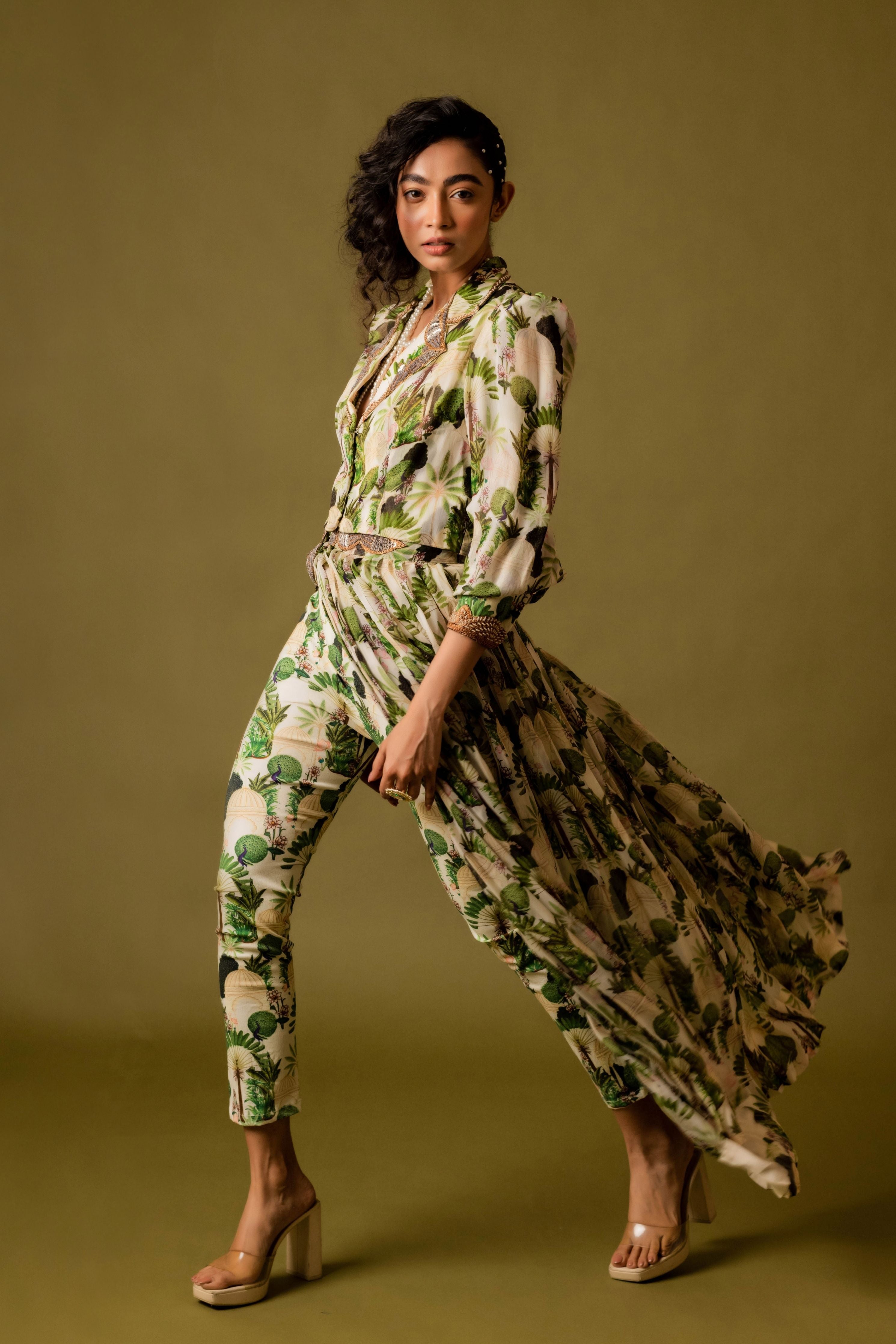 Short Jacket With Pant And Wrap Skirt
