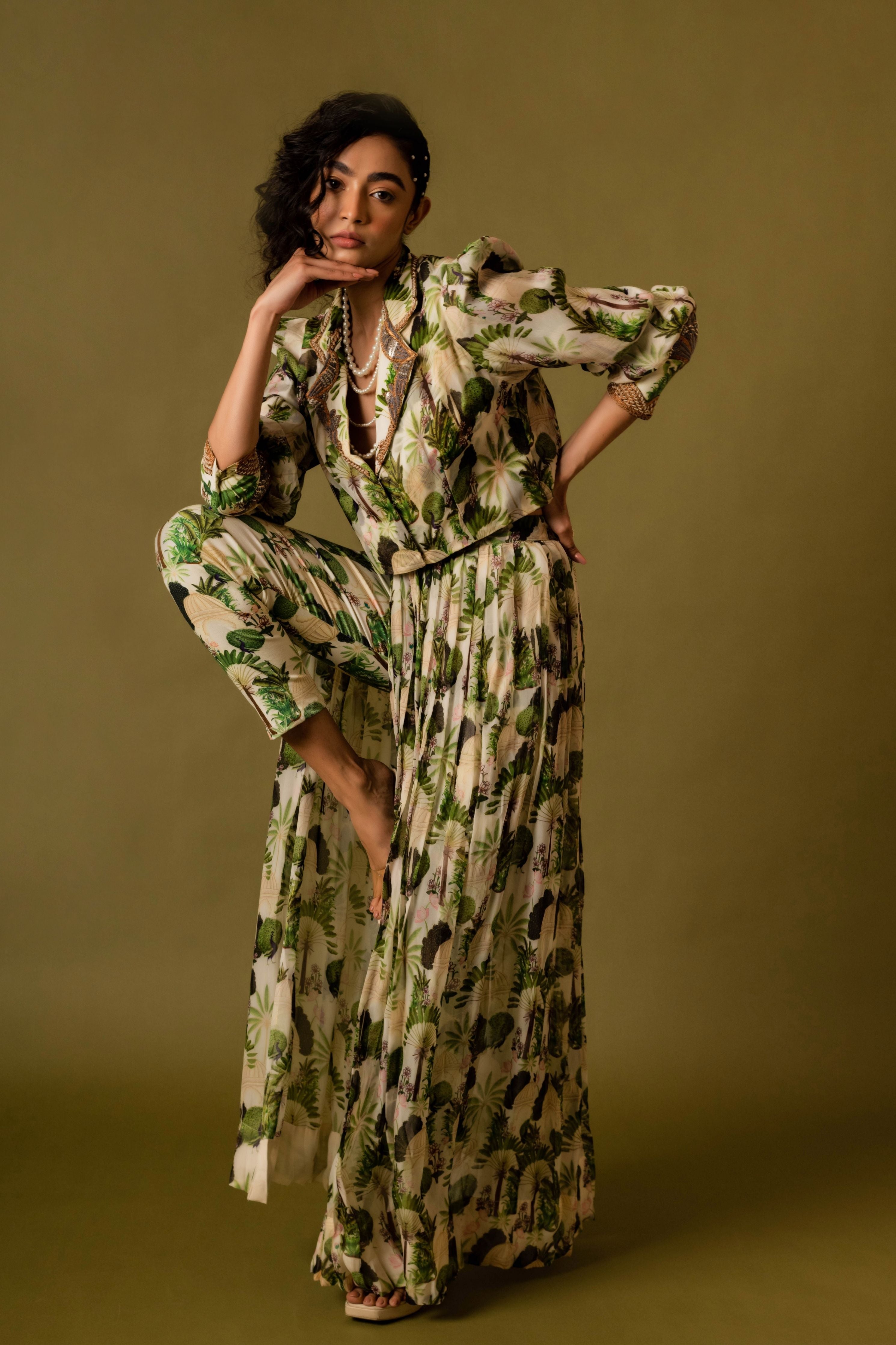 Short Jacket With Pant And Wrap Skirt