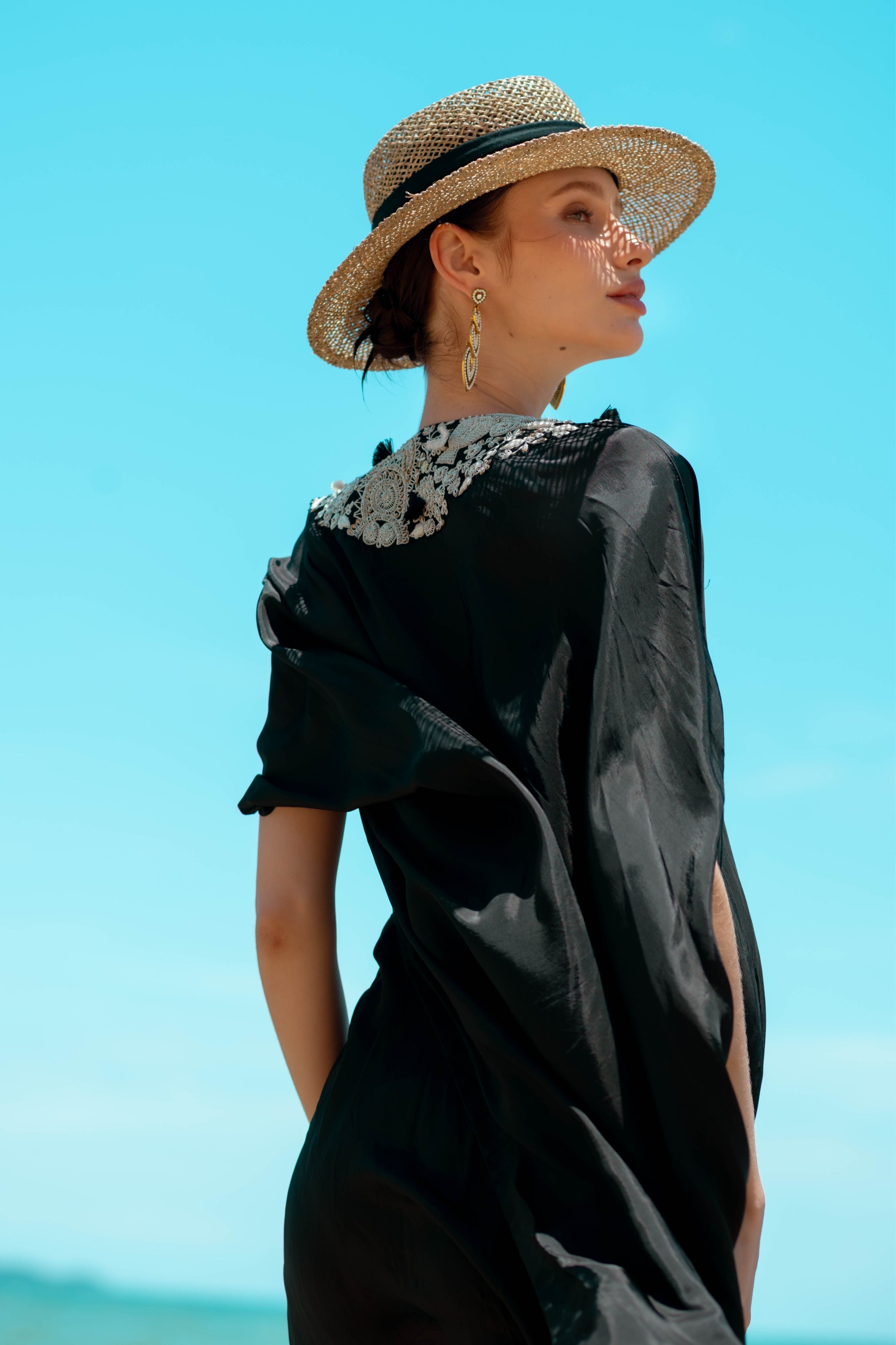 Ombre Dyed Cowl Dress With Long Cape