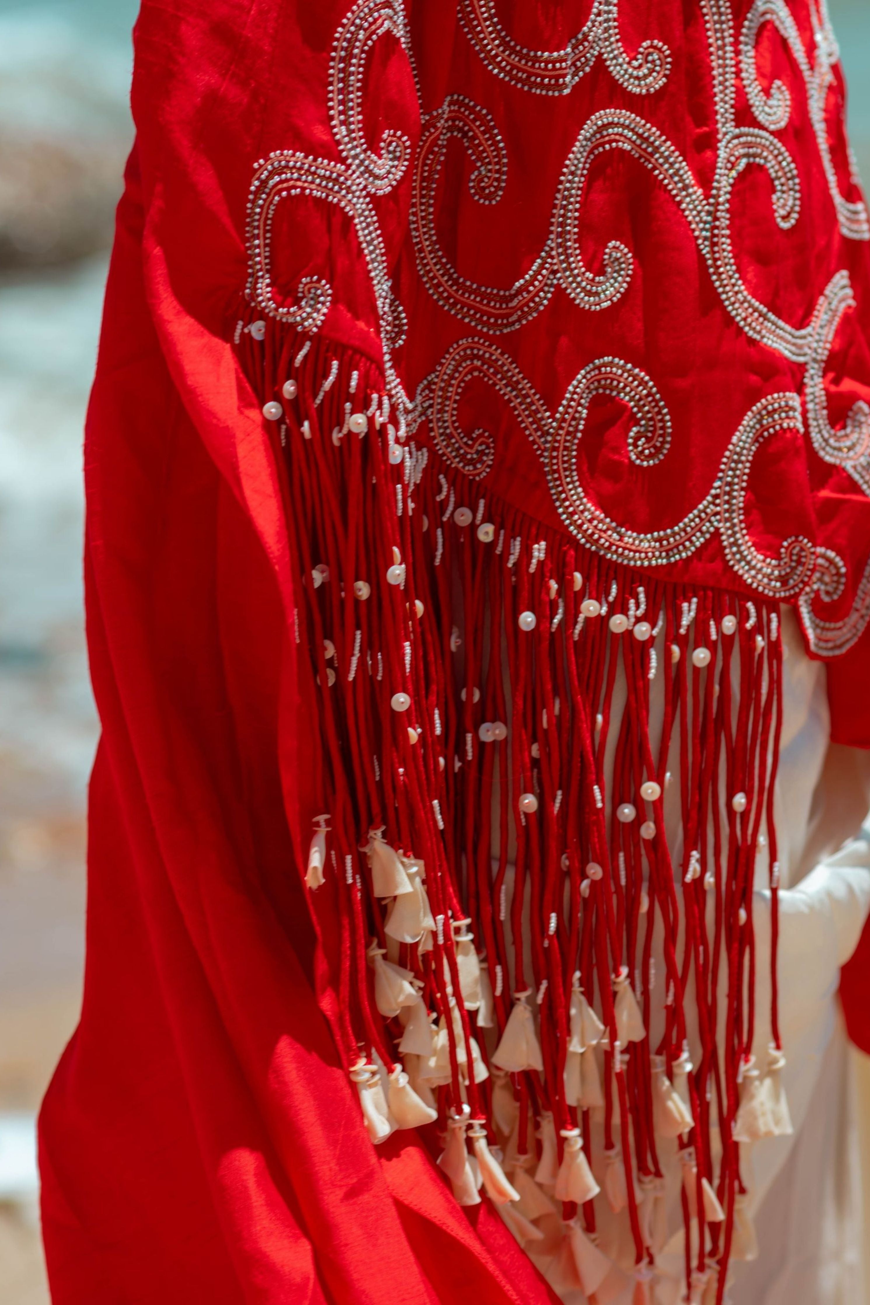 Embroidered Tassel Detailing Cape With Bustier And Drape Skjirt