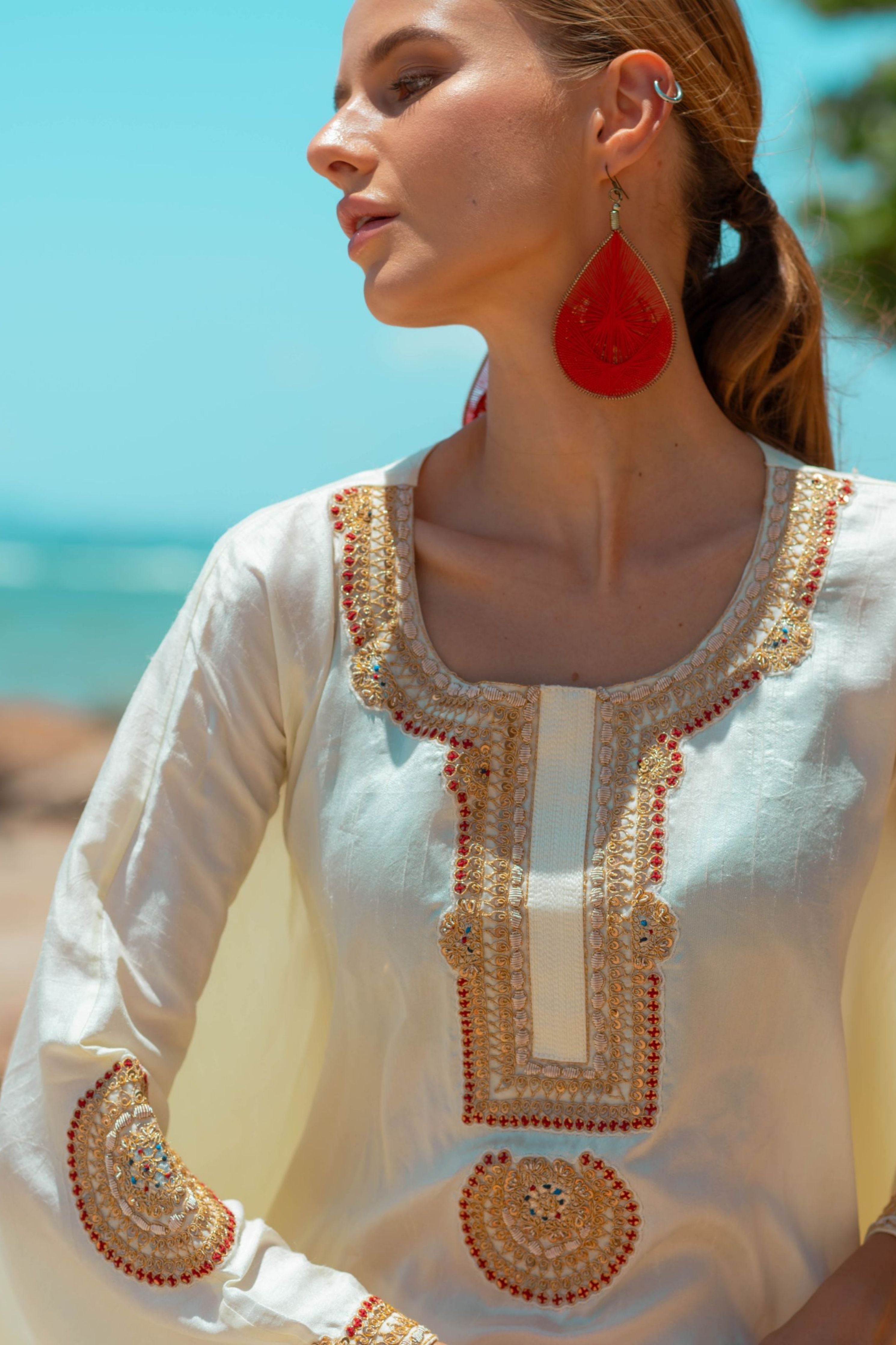 Embroidered Short Kaftaan With Drape Skirt