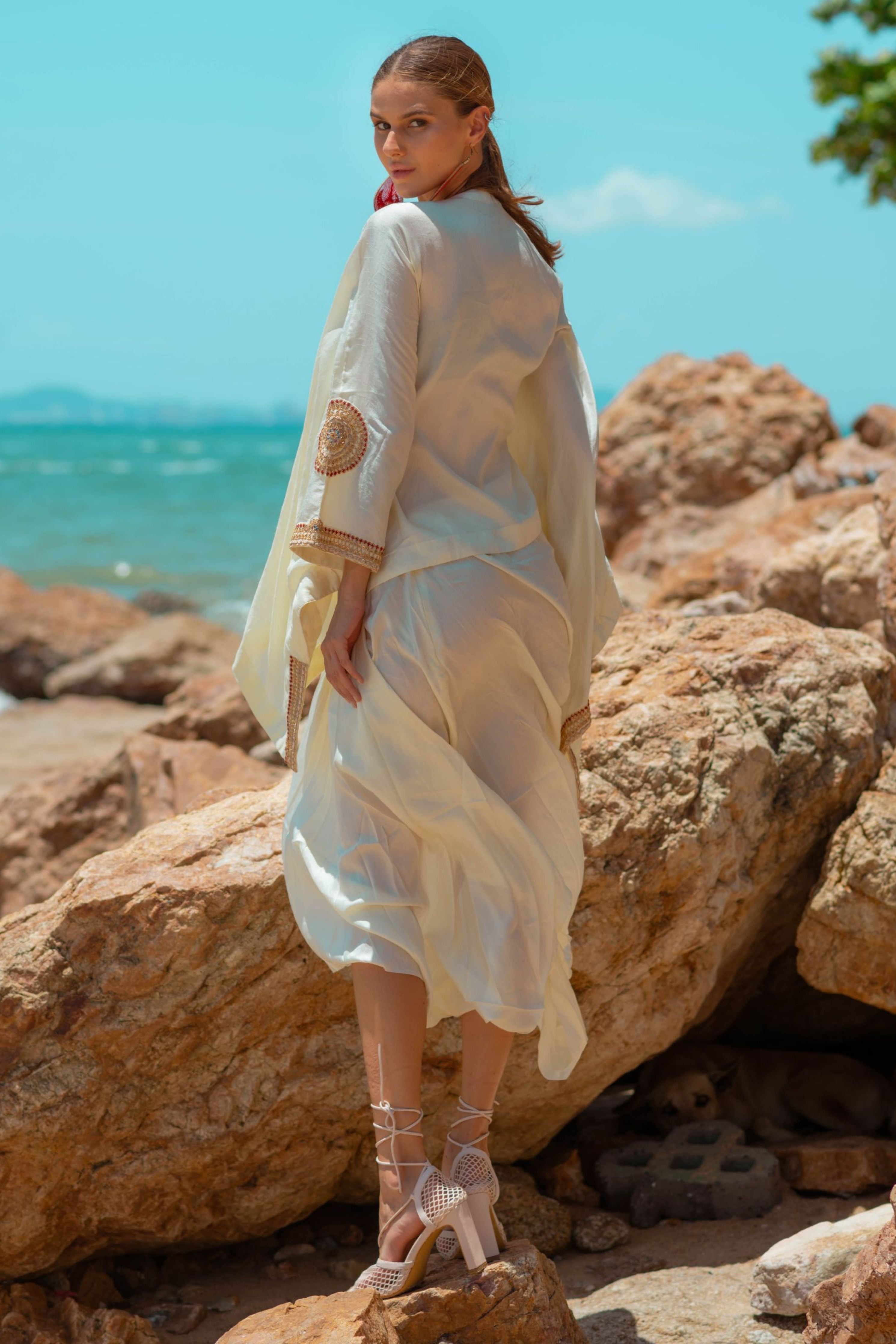 Embroidered Short Kaftaan With Drape Skirt