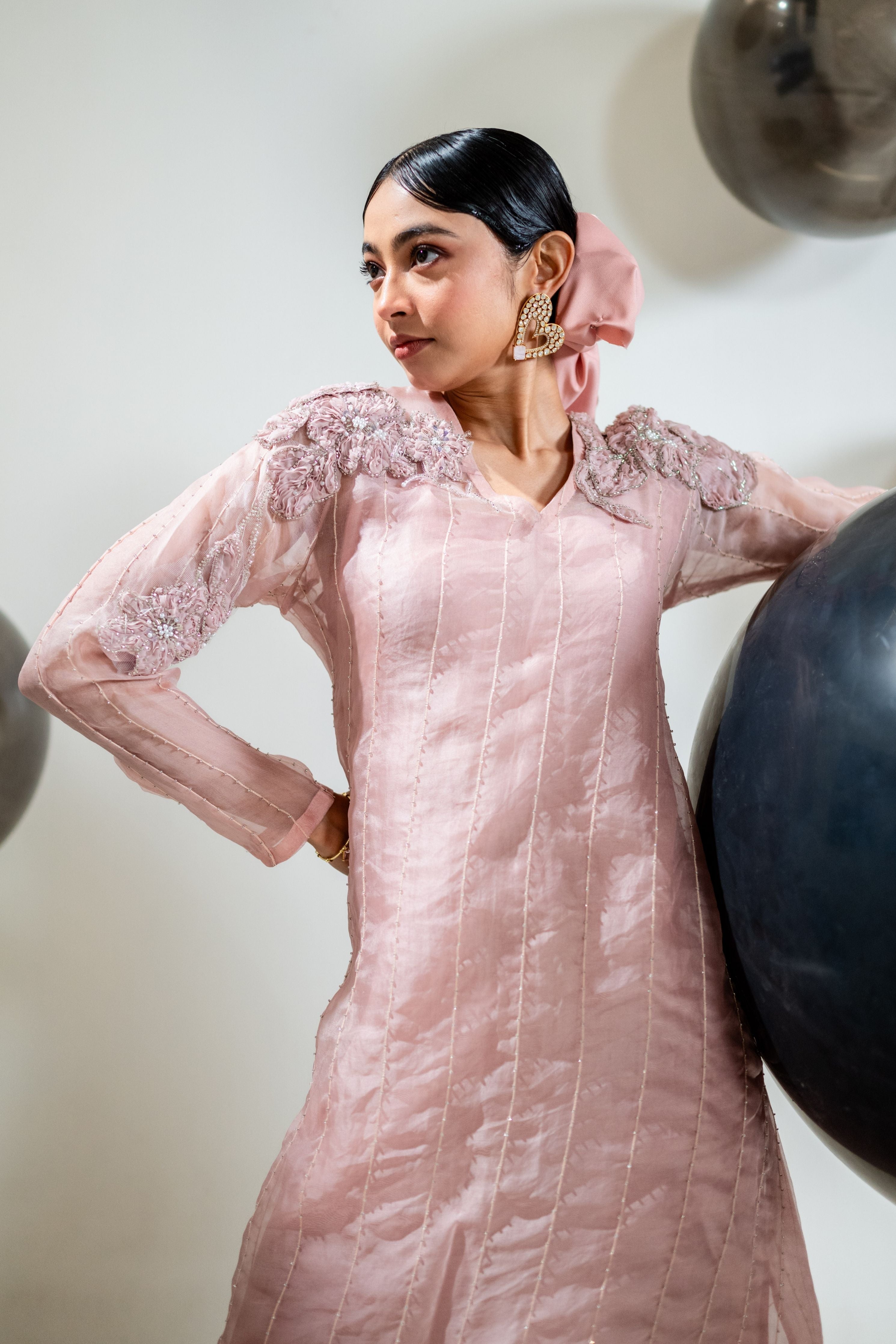 A-Line Embroidered Organza Mid Length Dress
