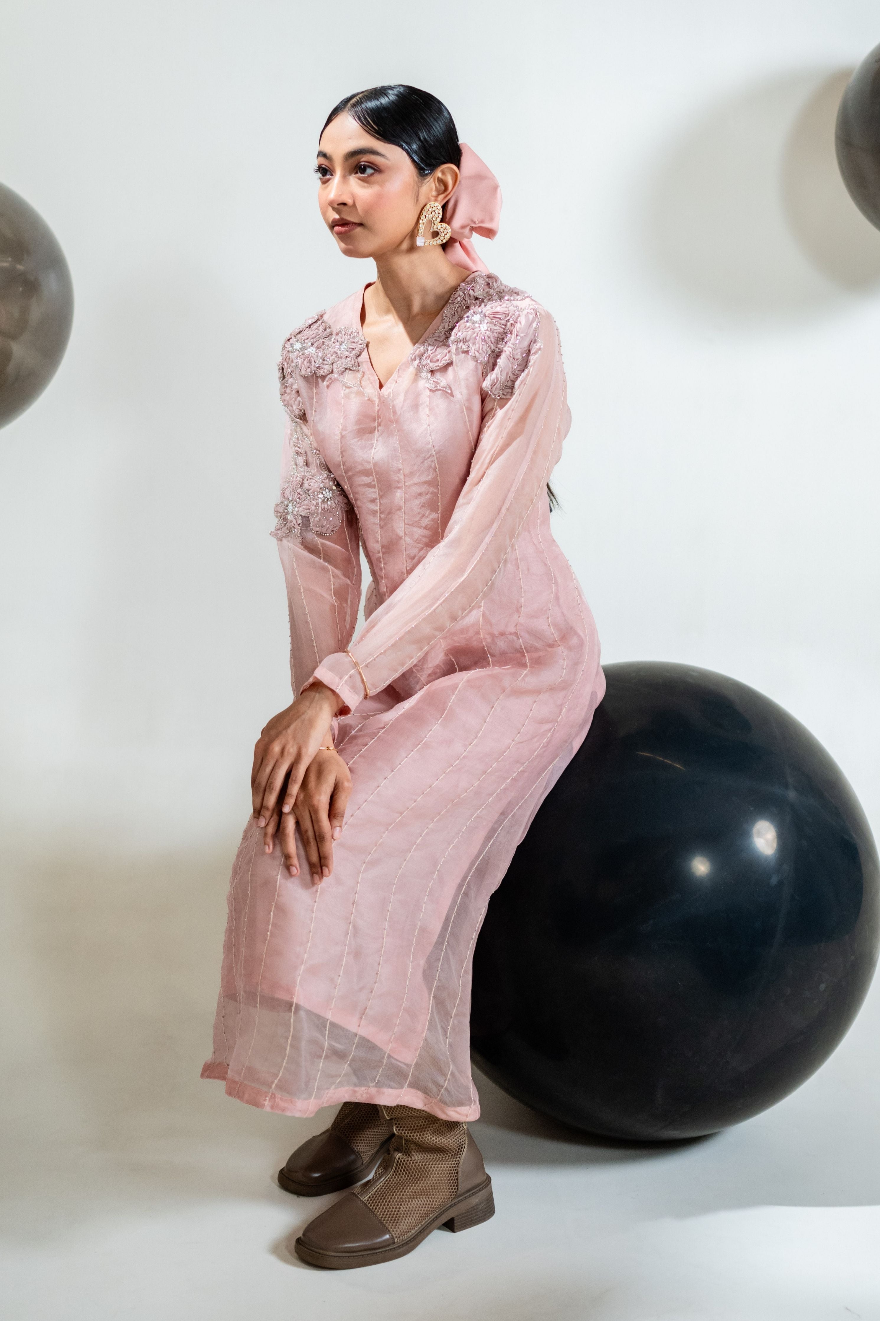 A-Line Embroidered Organza Mid Length Dress