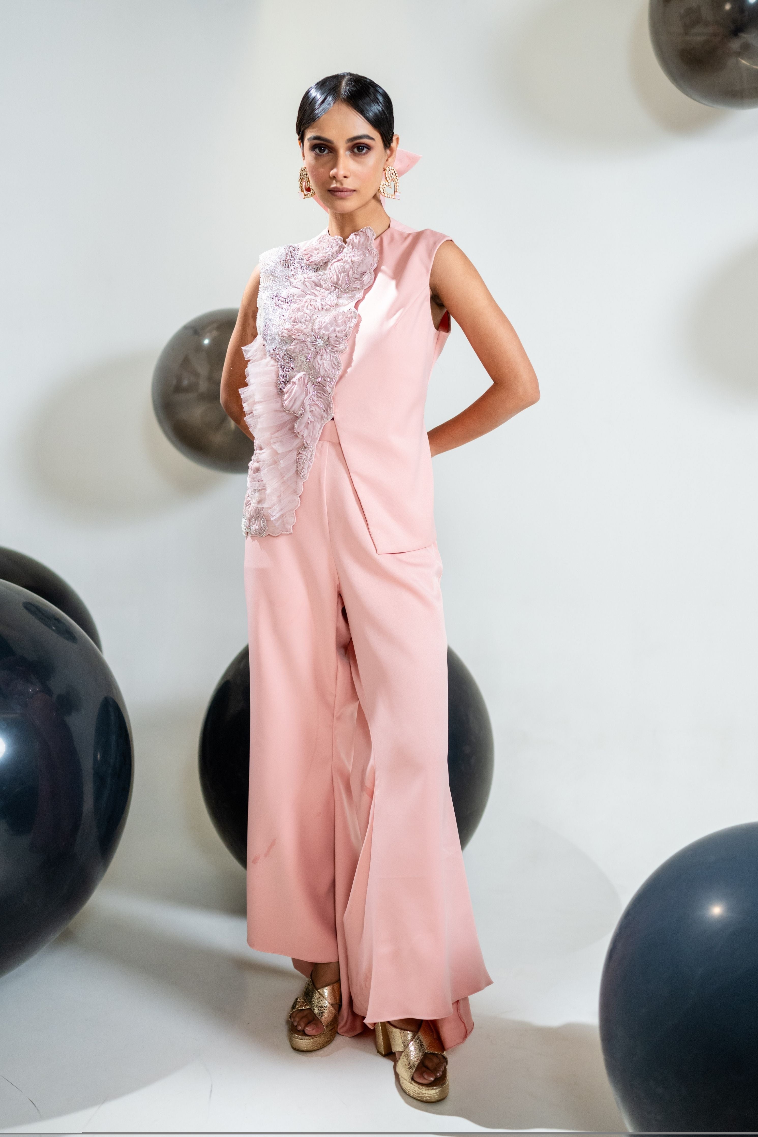 Embroidered Waistcoat With Flared Pants