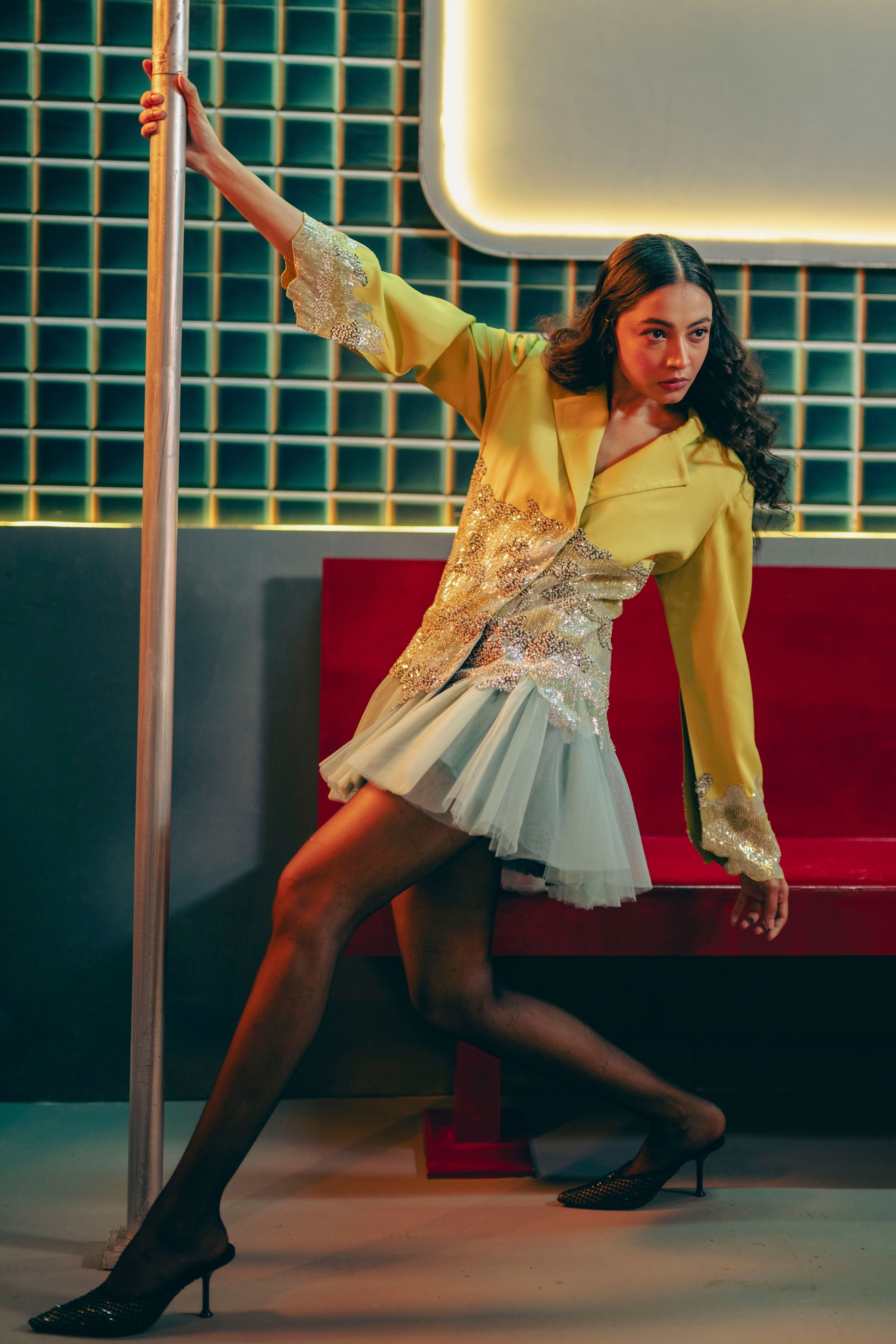 Bling Blazer Dress With Tuille