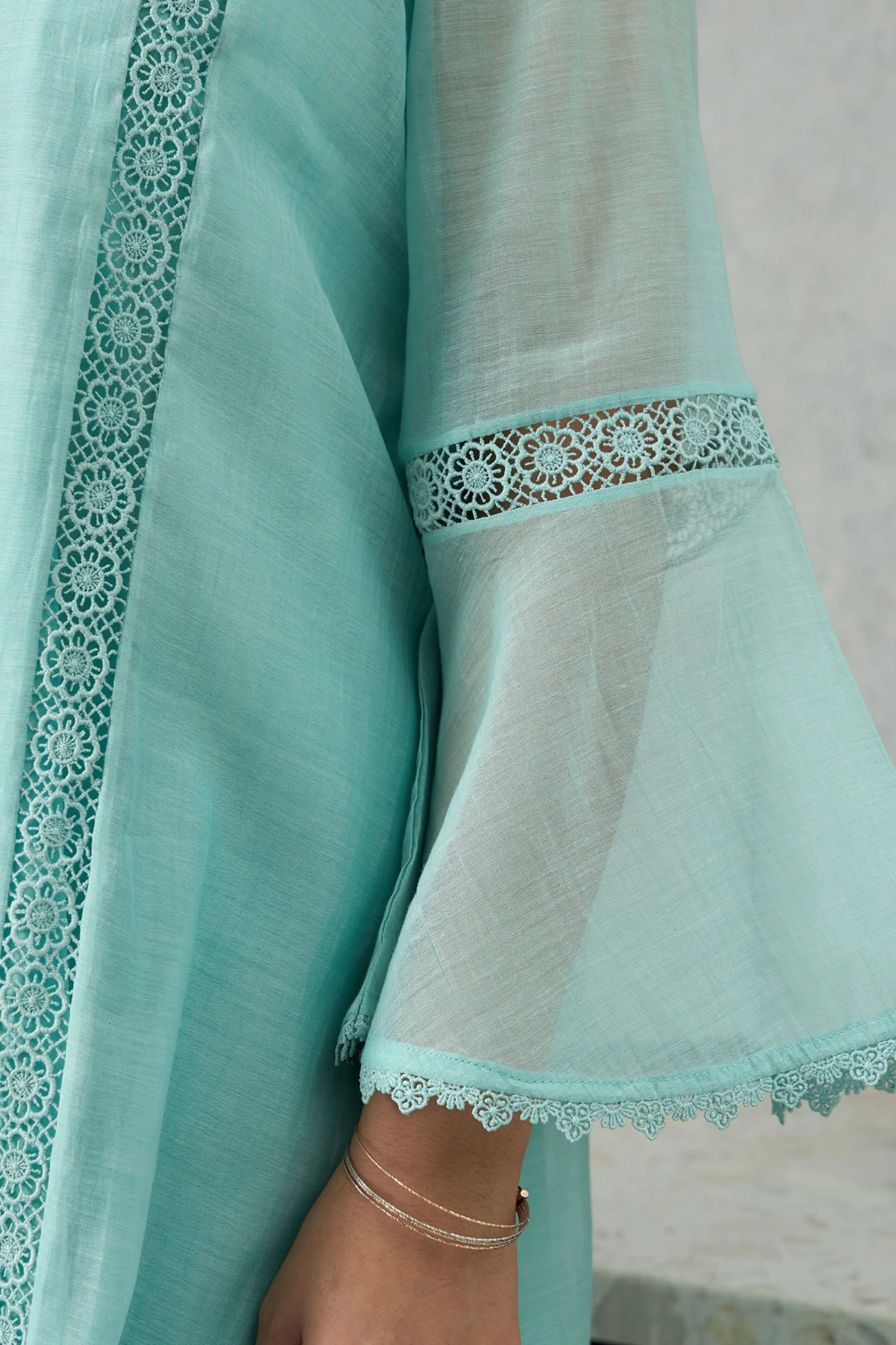Aqua Blue Bell Sleeves Kurta Set
