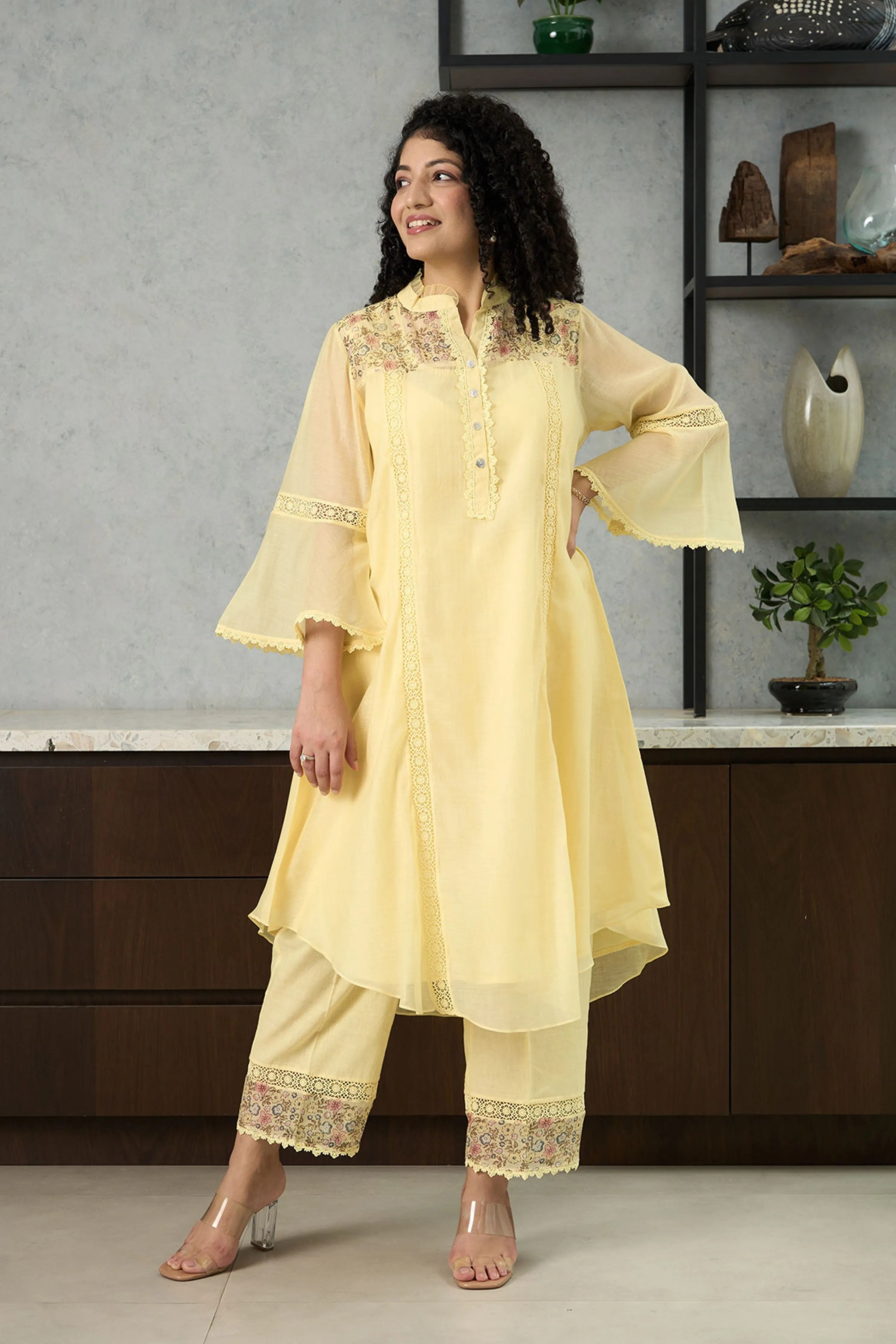 Yellow Bell Sleeves Kurta Set