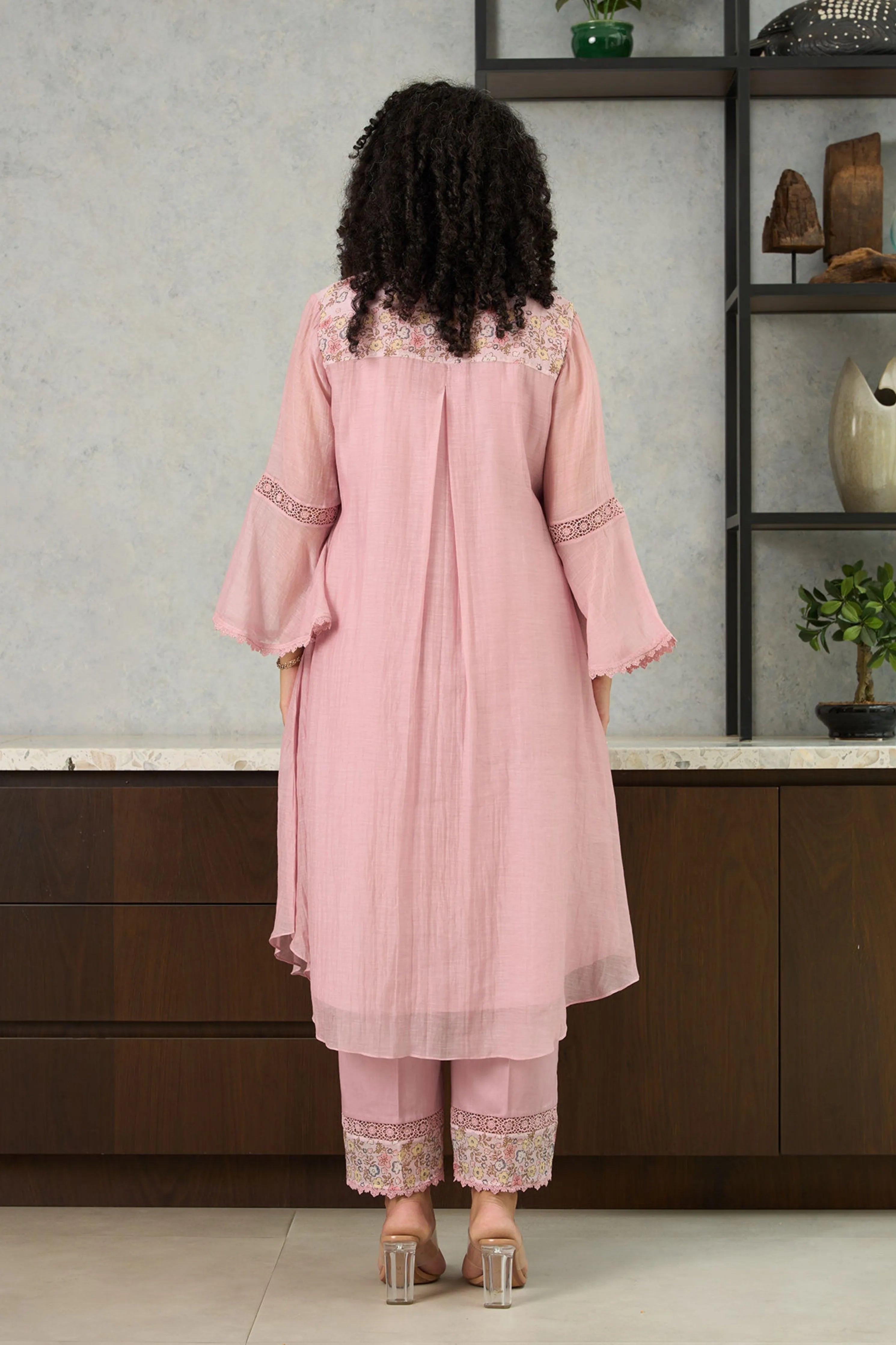 Pink Bell Sleeves Kurta Set