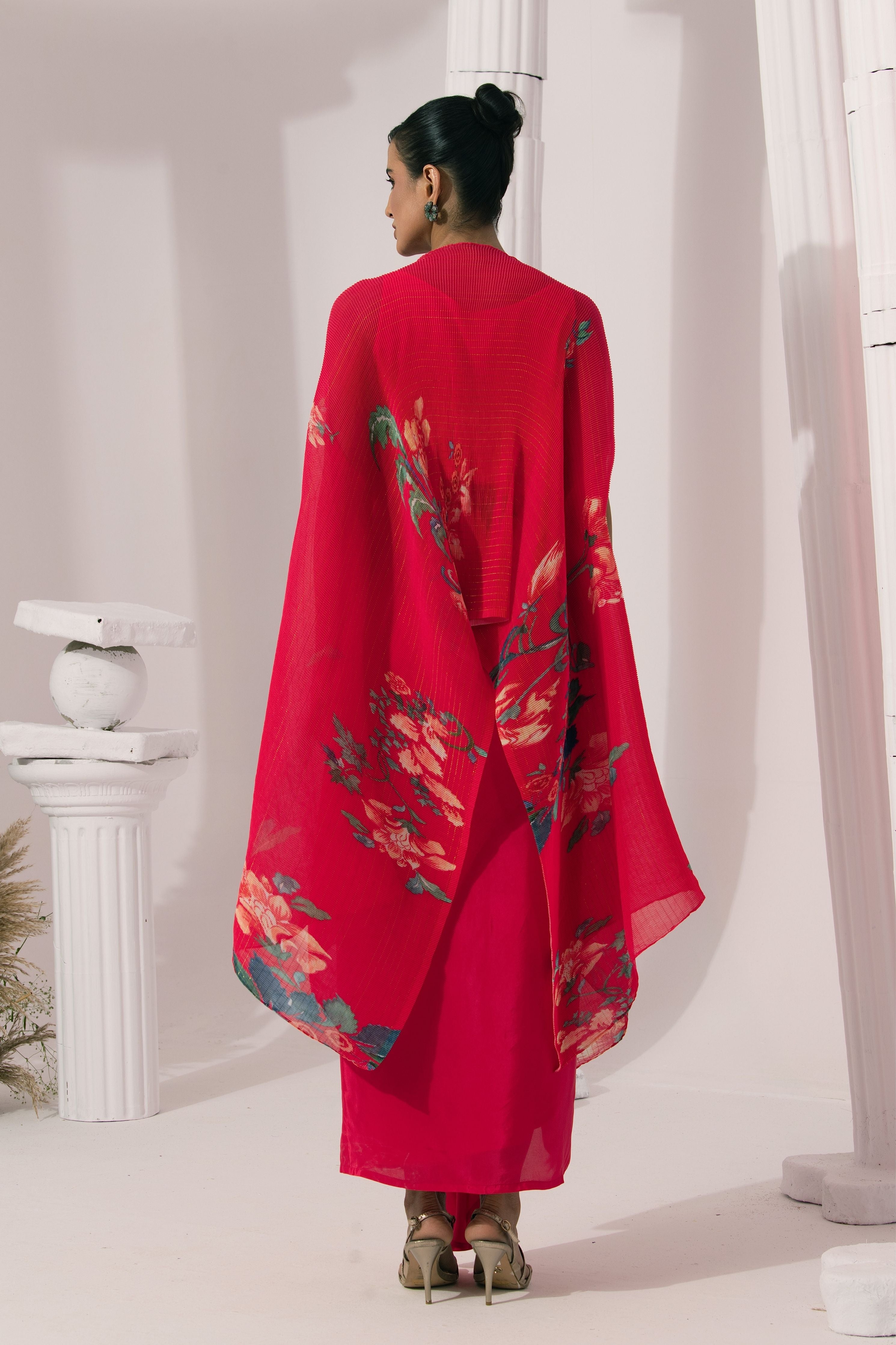 Wildflower Muse Cherry Red Kaftan & Dhoti Set