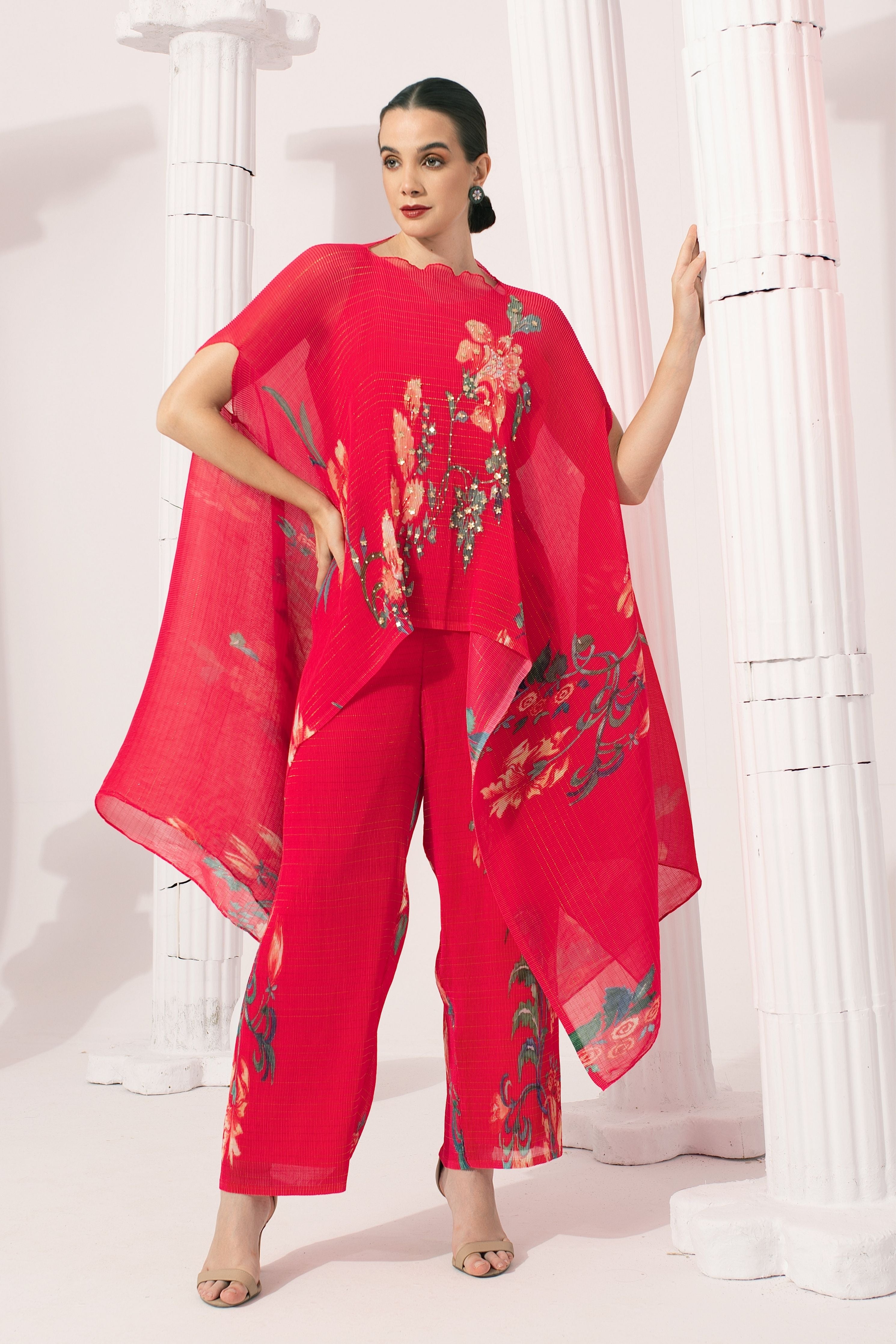 Wildflower Muse Cherry Red Kaftan & Pant Set