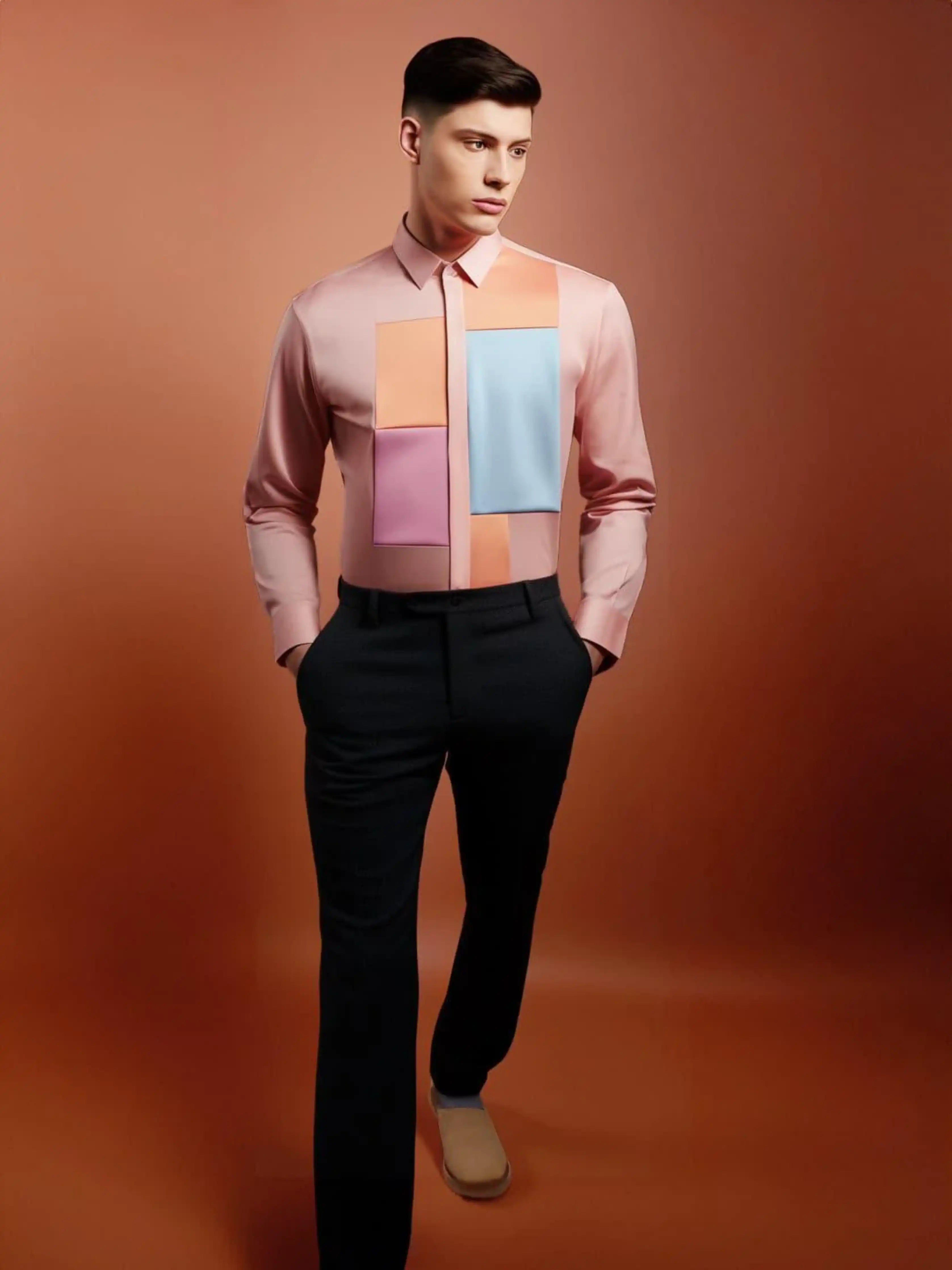 Color blockPink Shirt