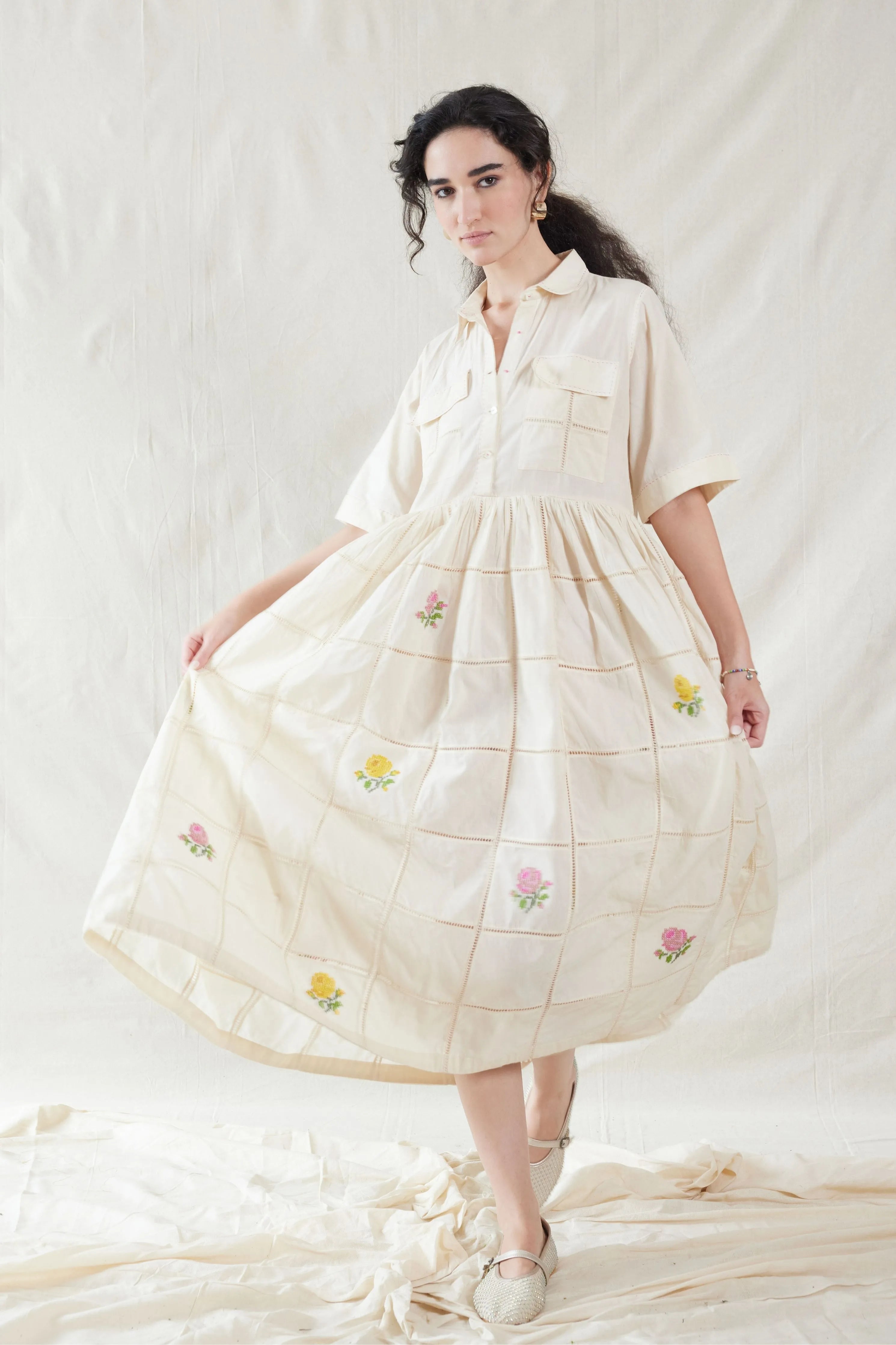 Off-White Hand Woven Cotton Silk Dress
