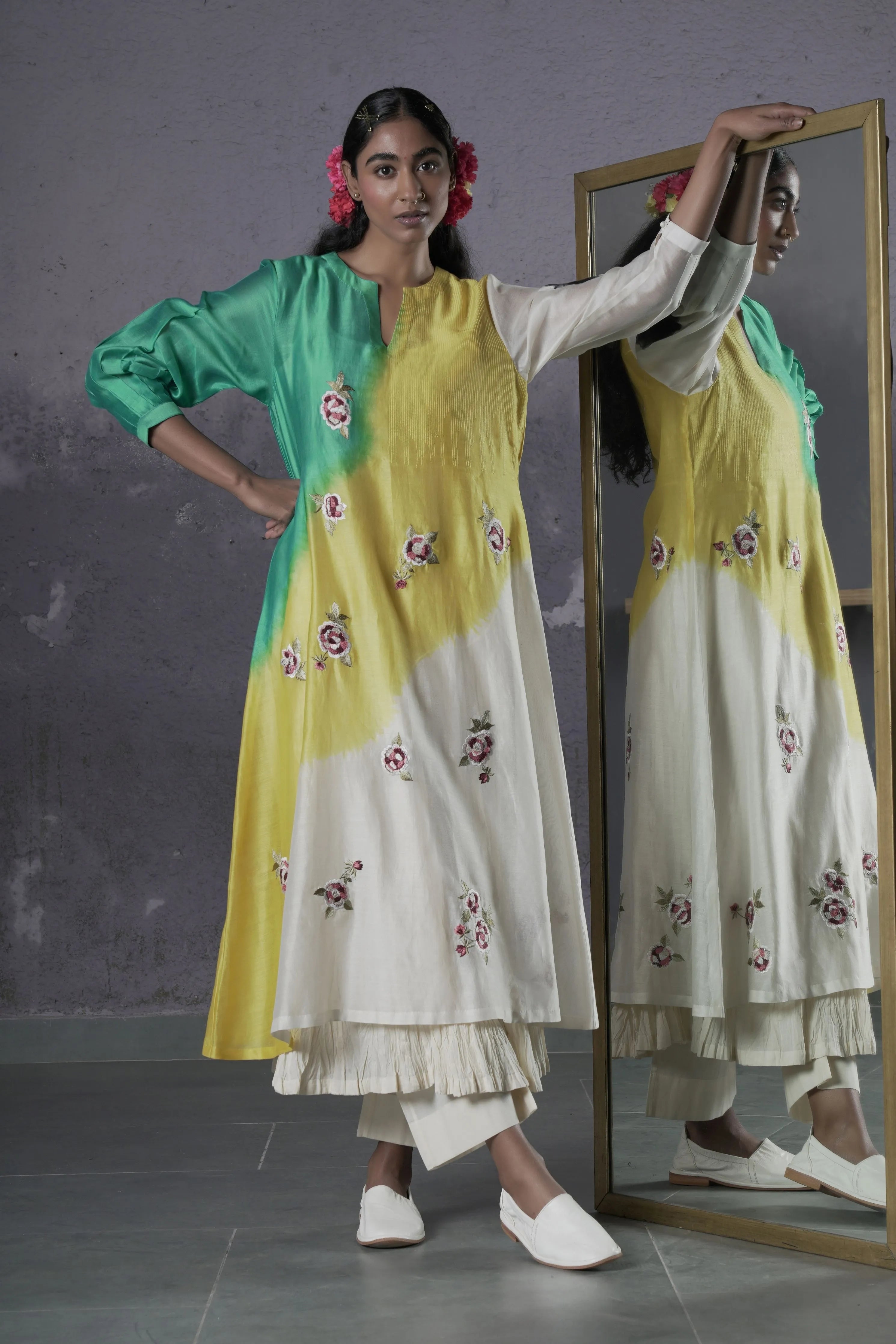 Yellow Teal Ombre Kurta