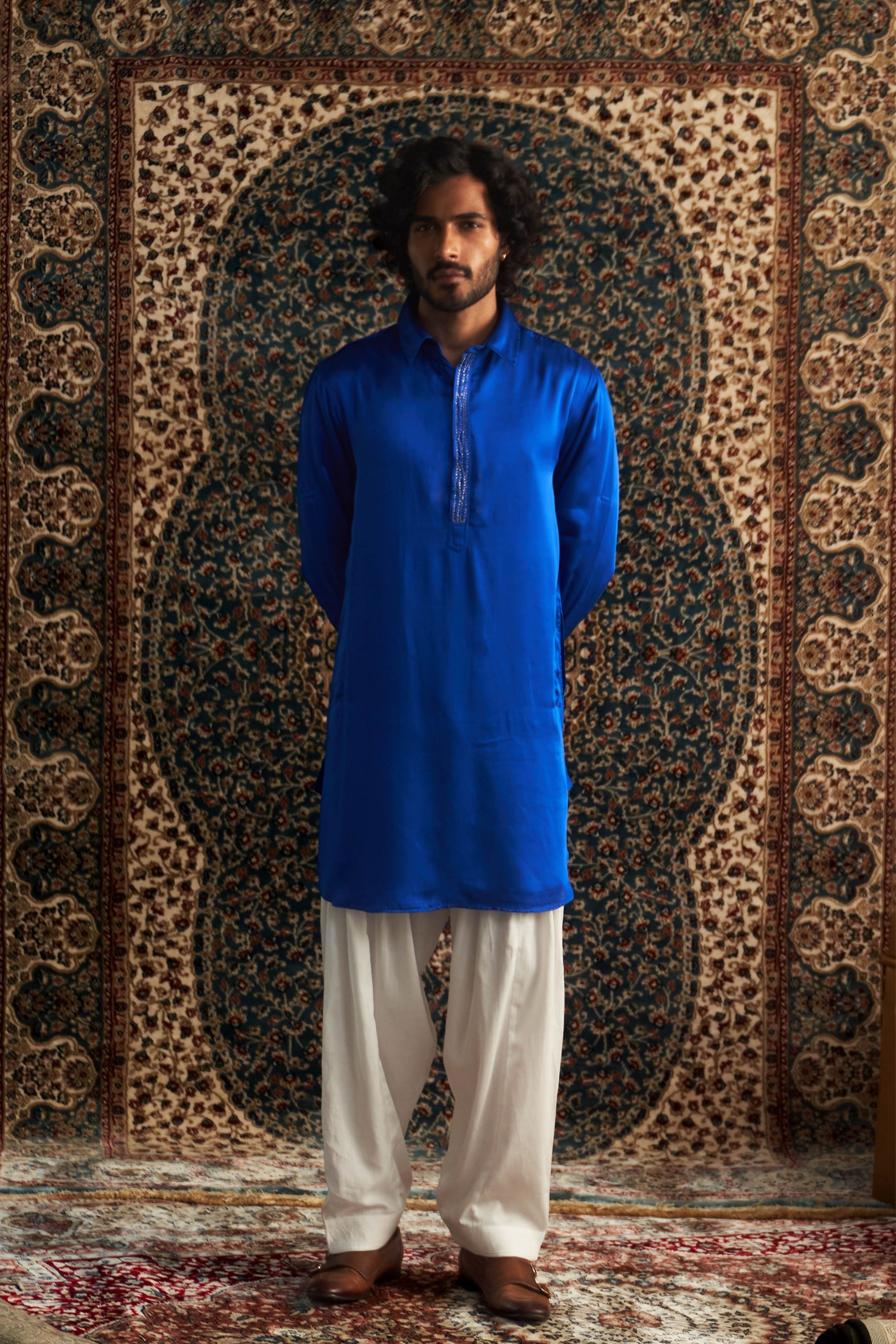 Blue pathani kurts set