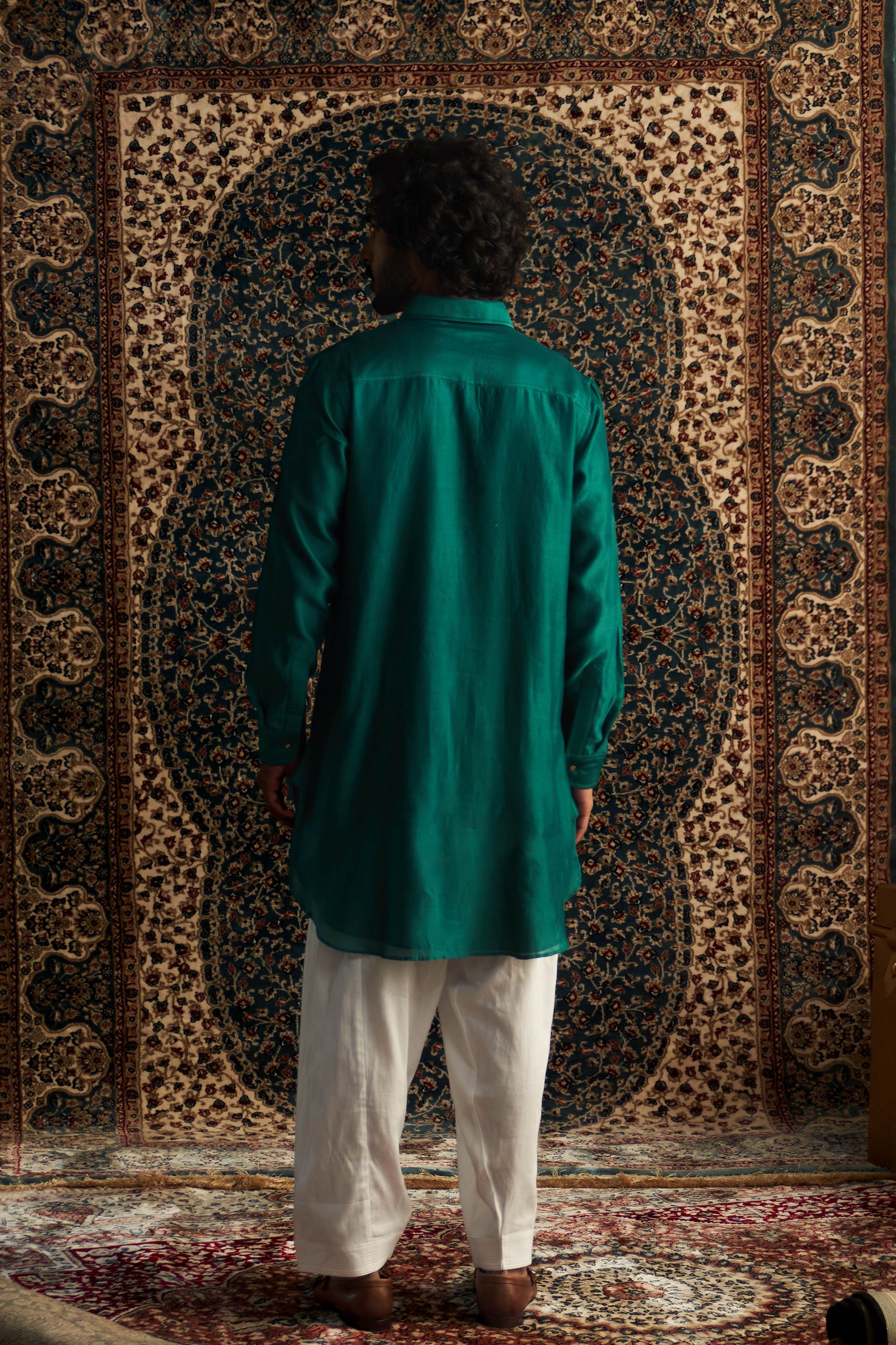 Emerald green pathani kurts set