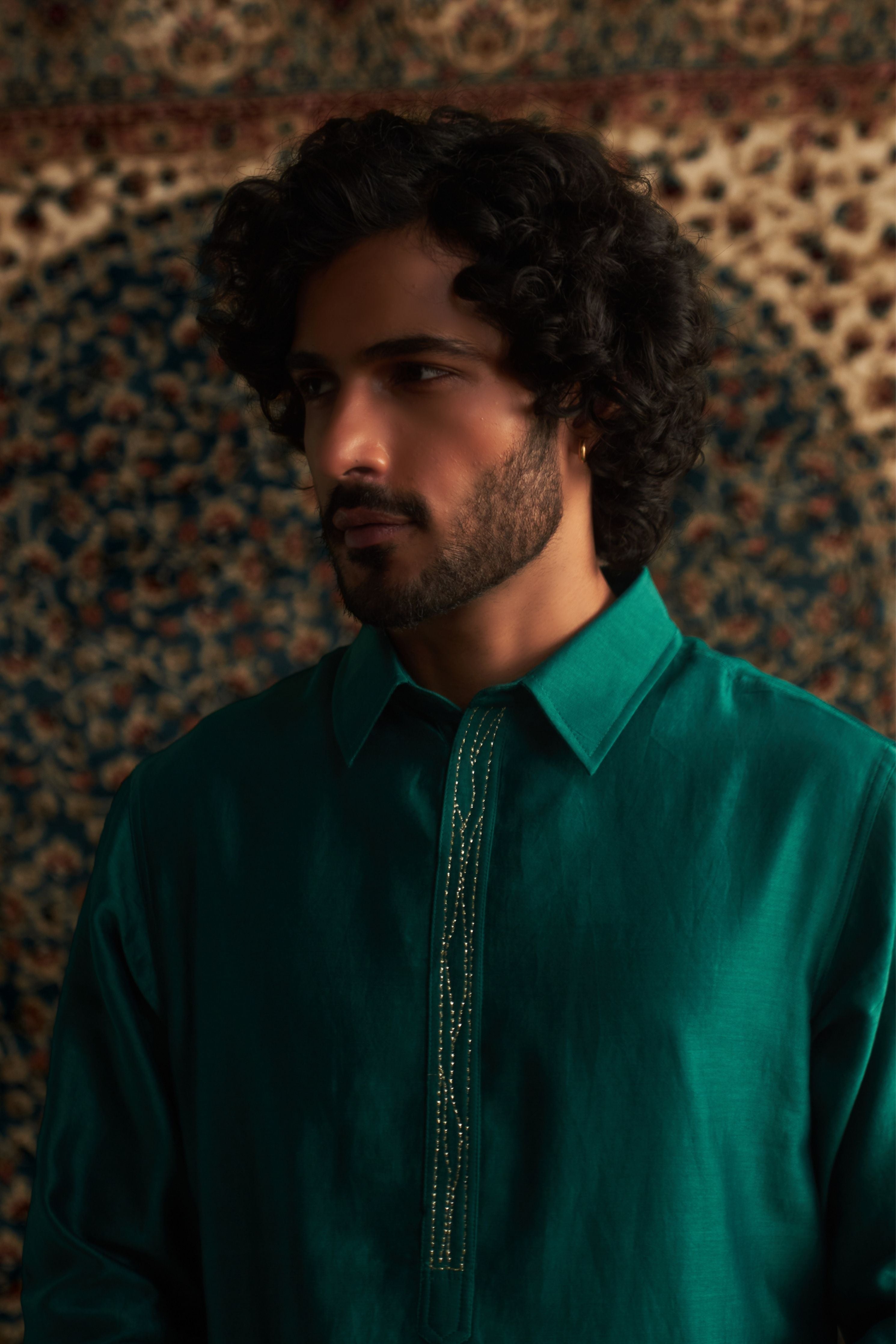 Emerald green pathani kurts set