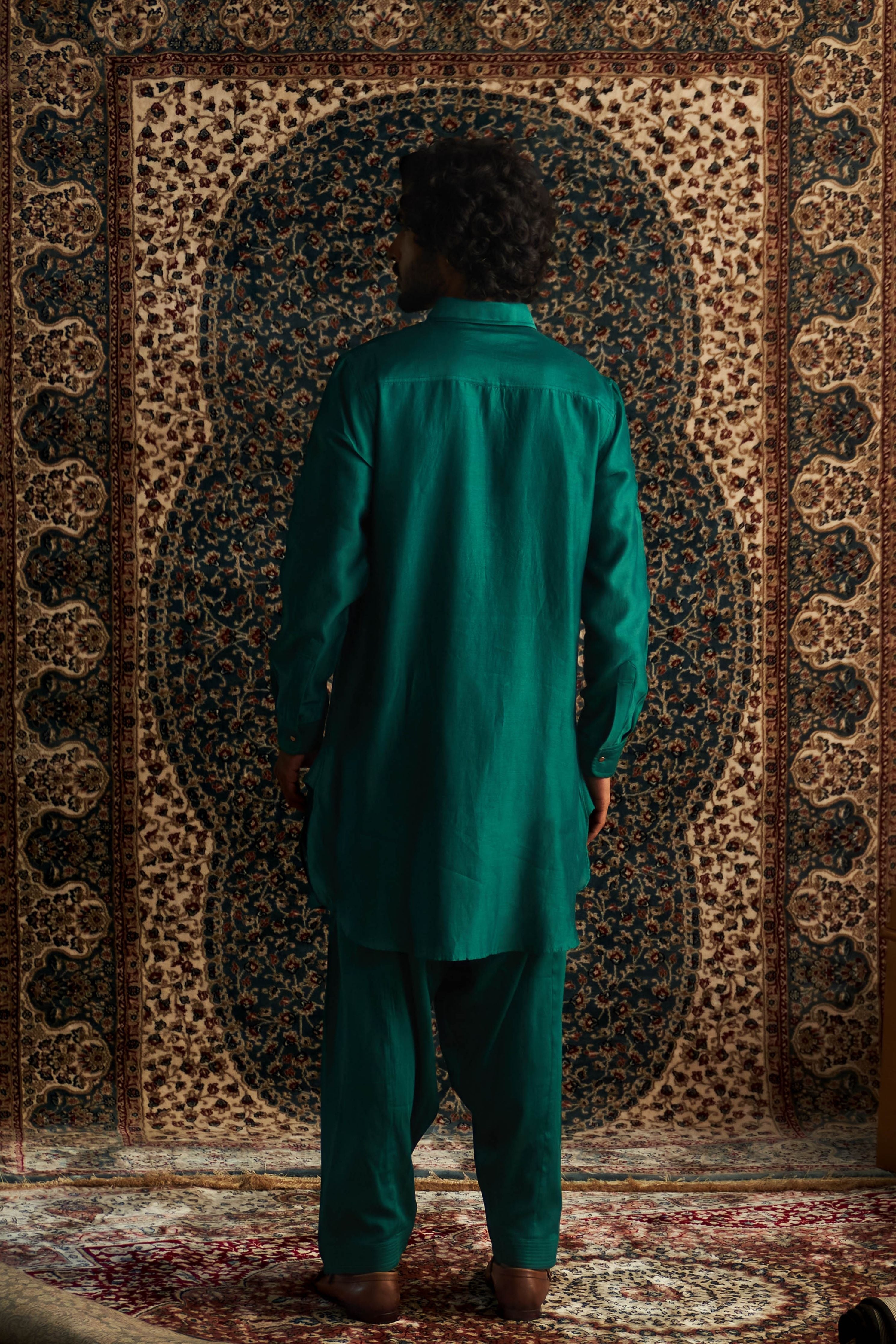Emerald green pathani kurts set