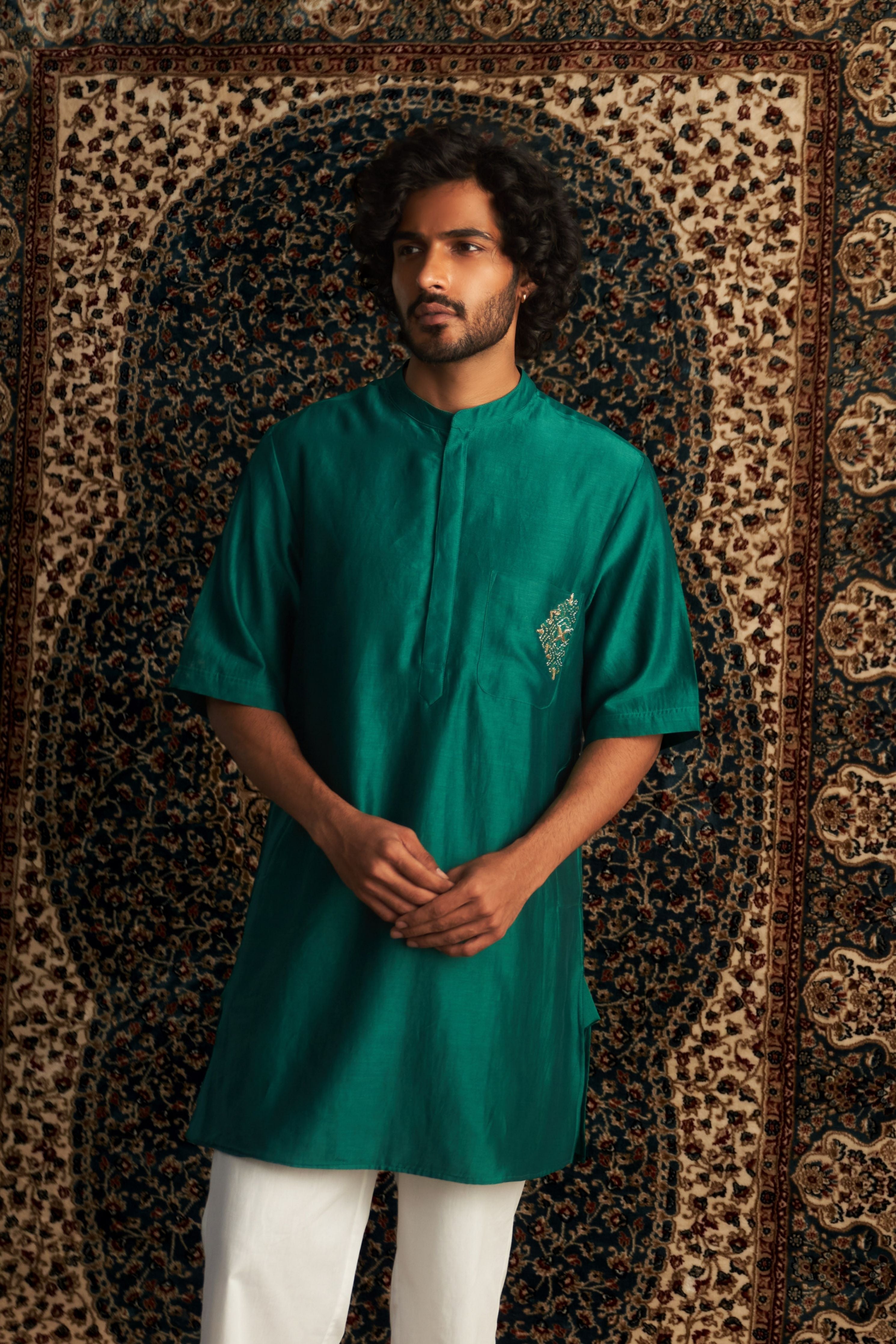 Emerald Green Short Kurta Set