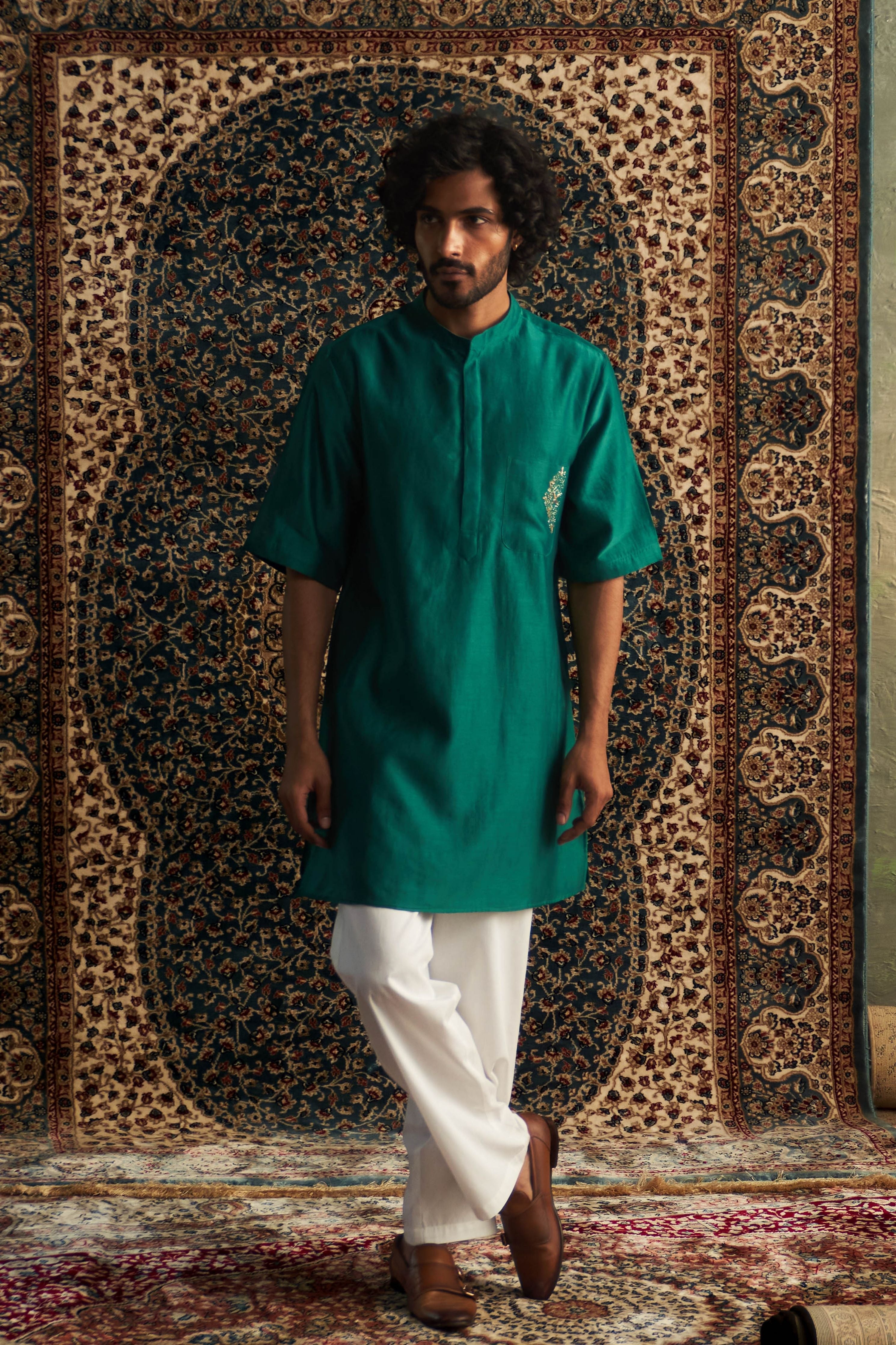 Emerald Green Short Kurta Set