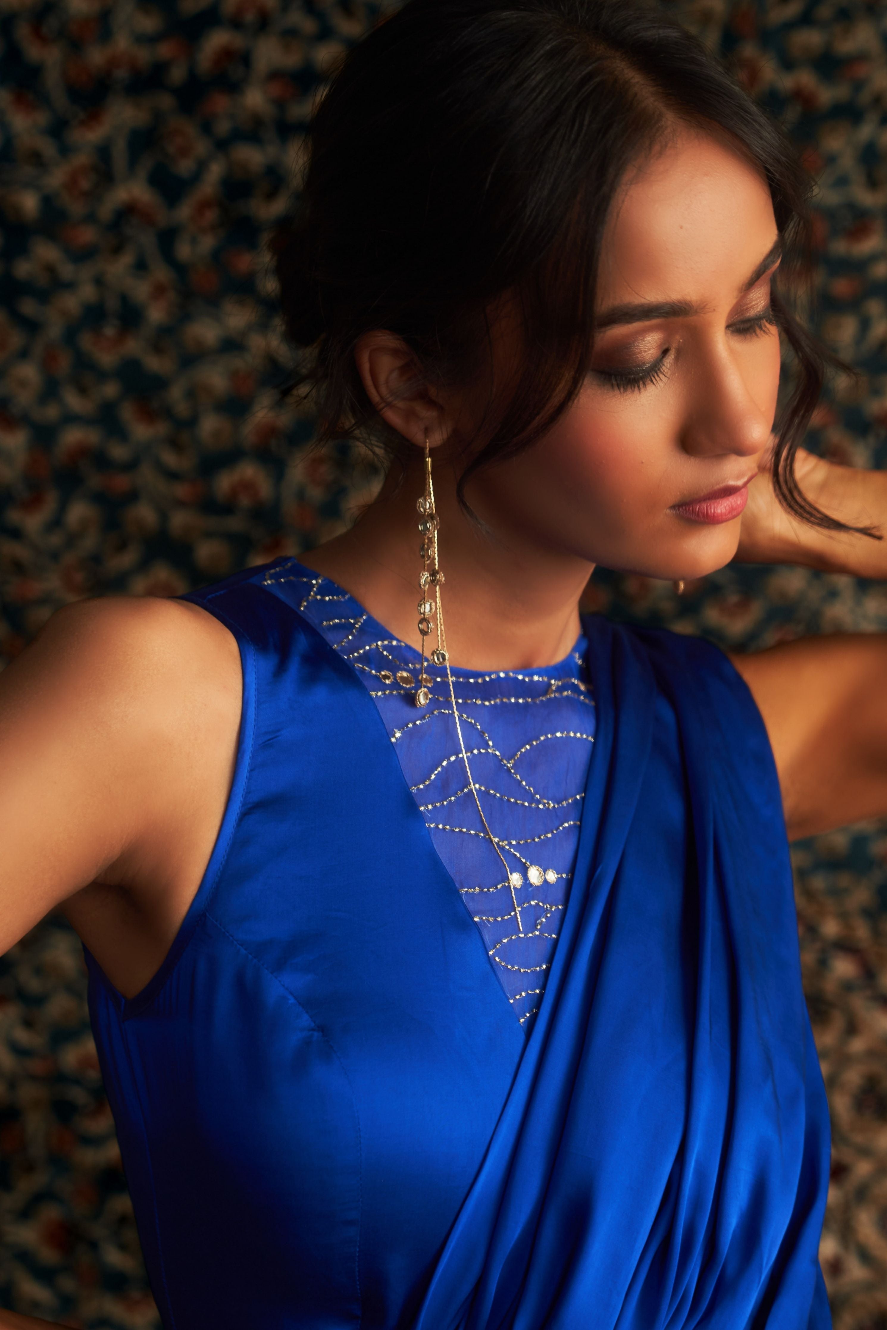 Blue Gown Draped Saree