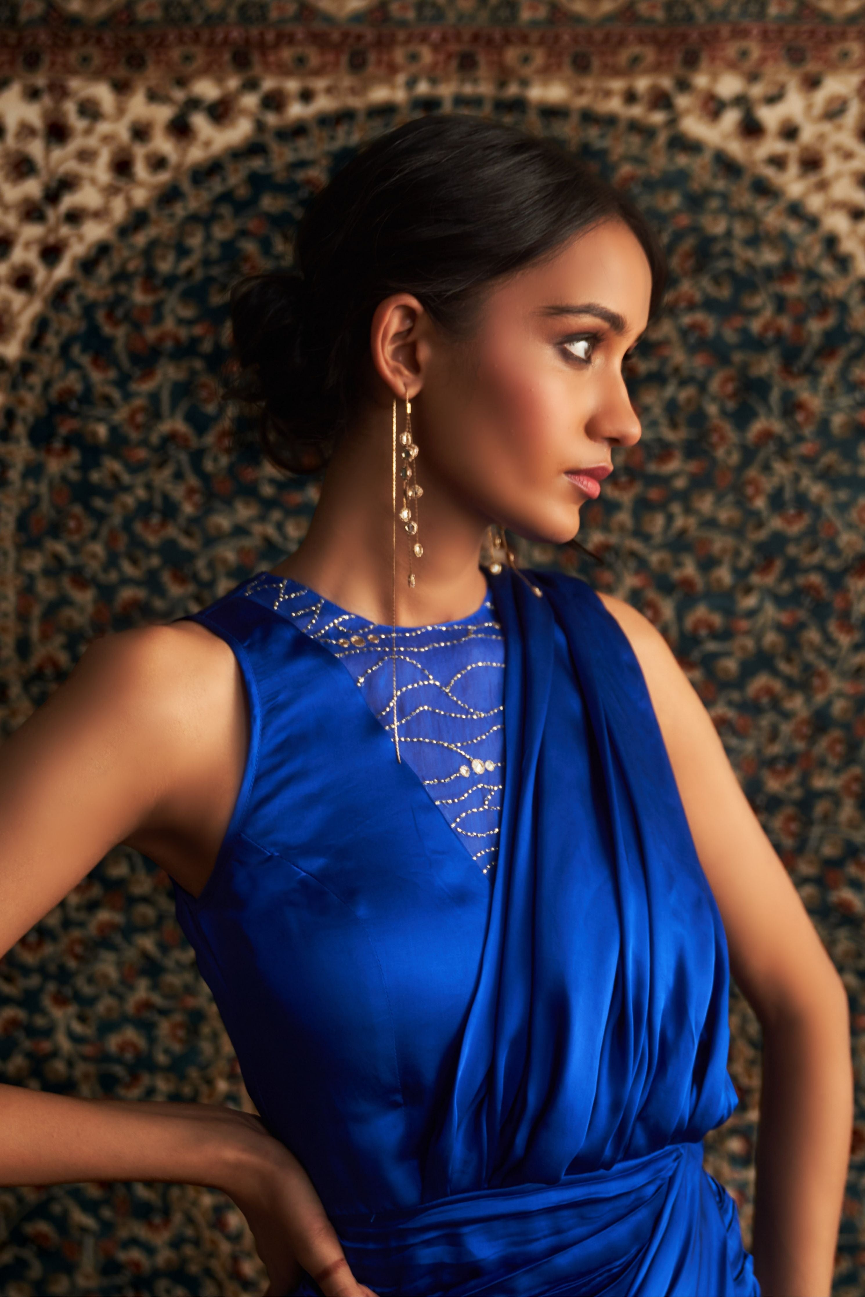 Blue Gown Draped Saree
