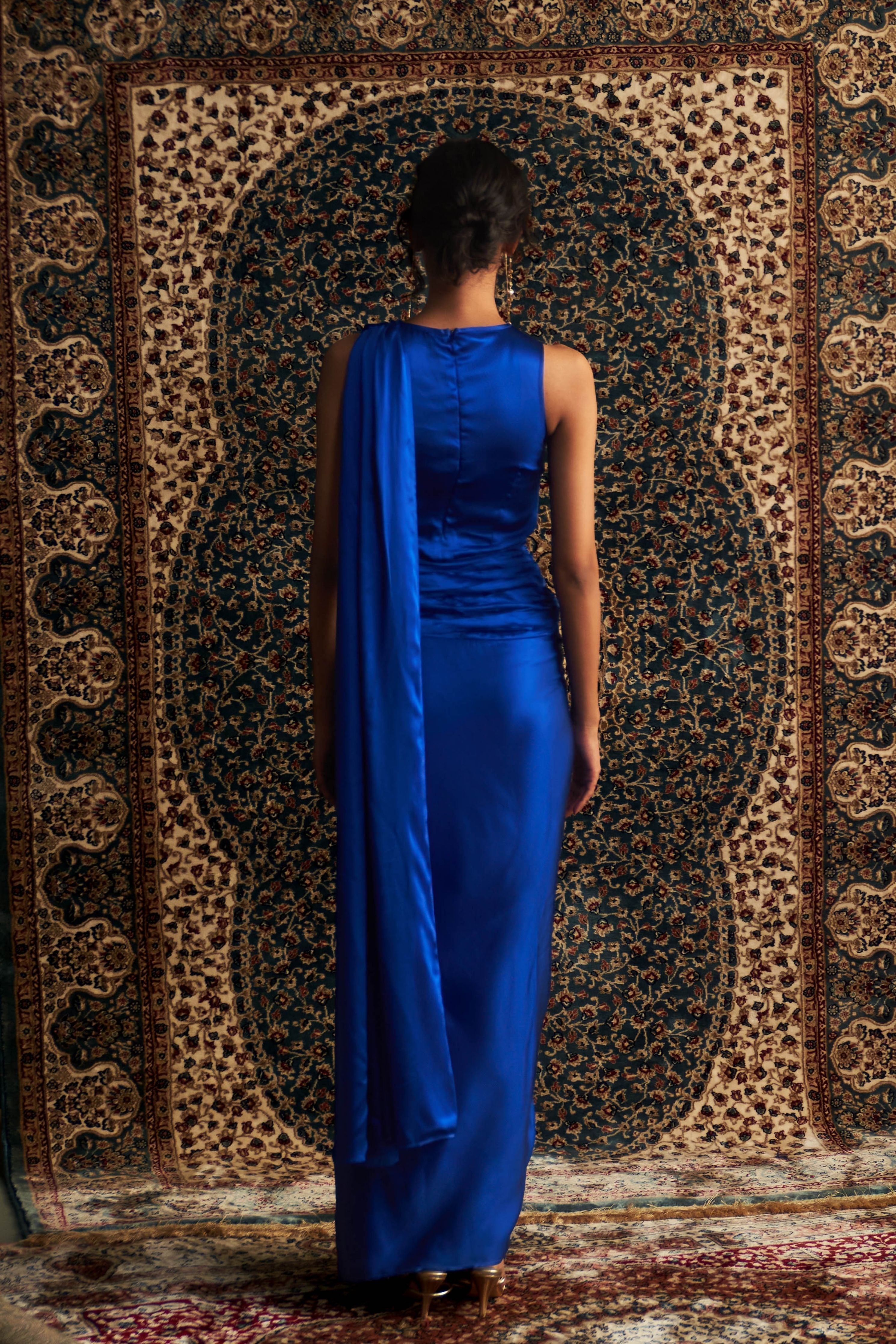 Blue Gown Draped Saree