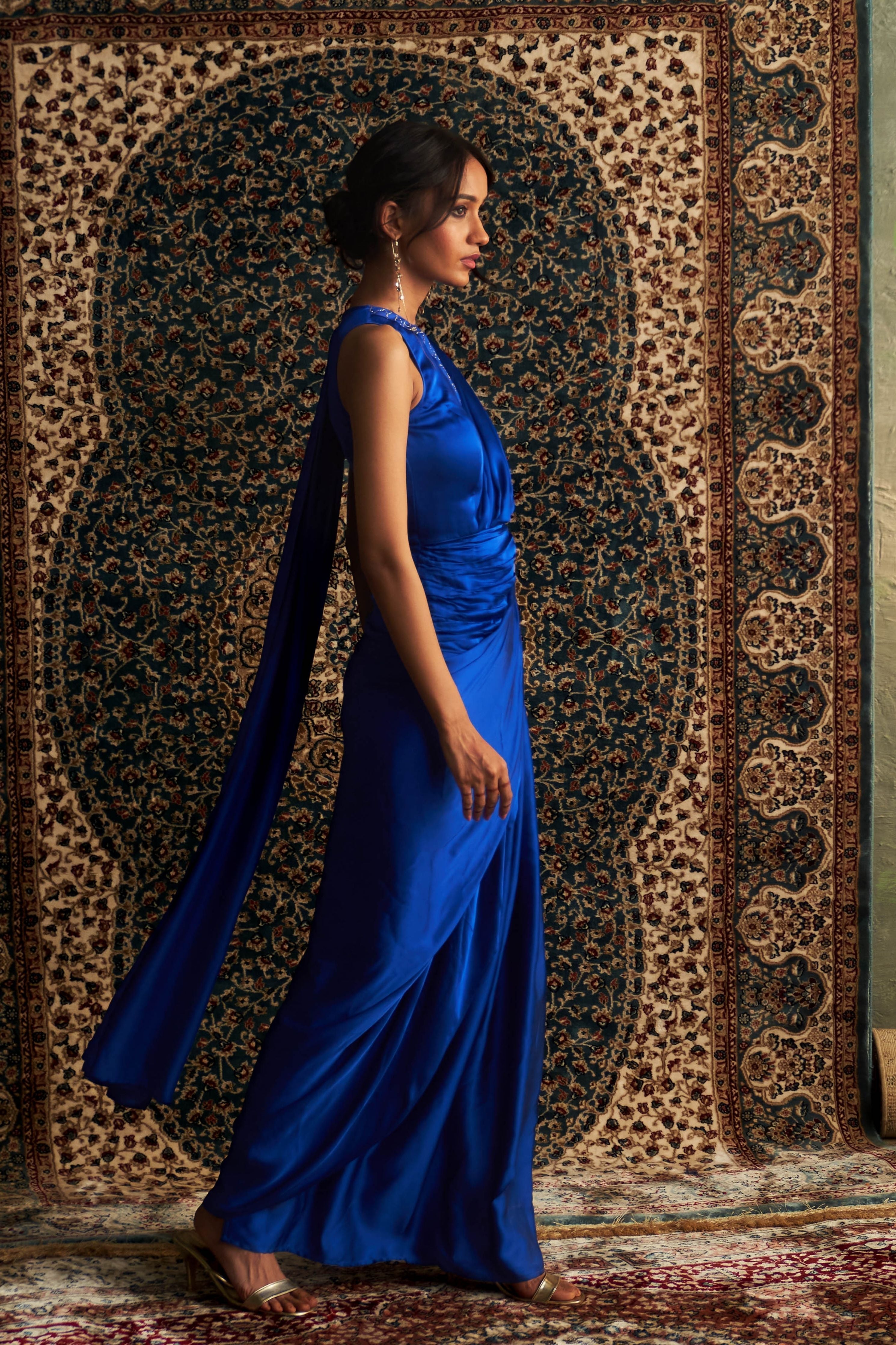 Blue Gown Draped Saree