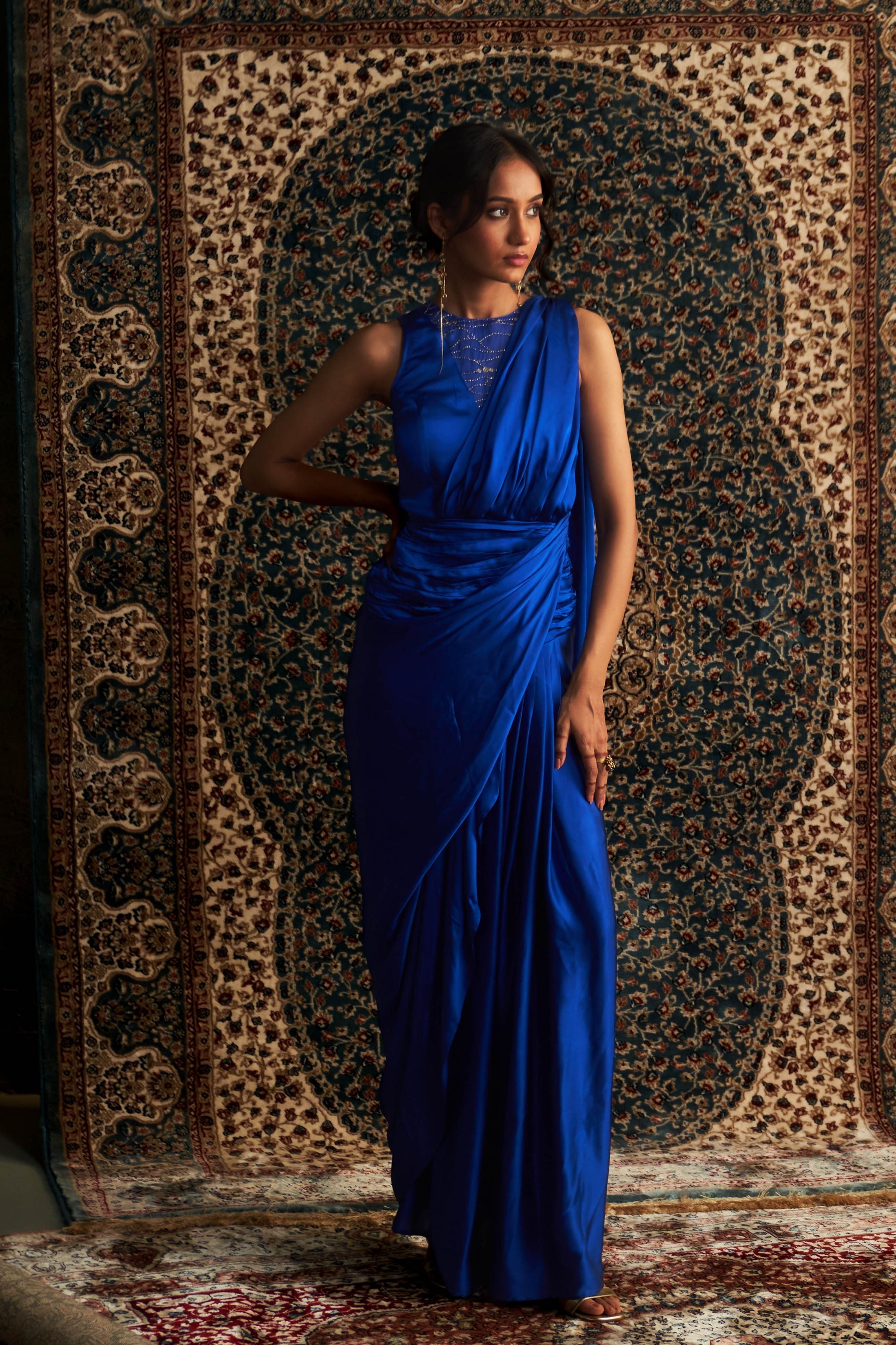 Blue Gown Draped Saree