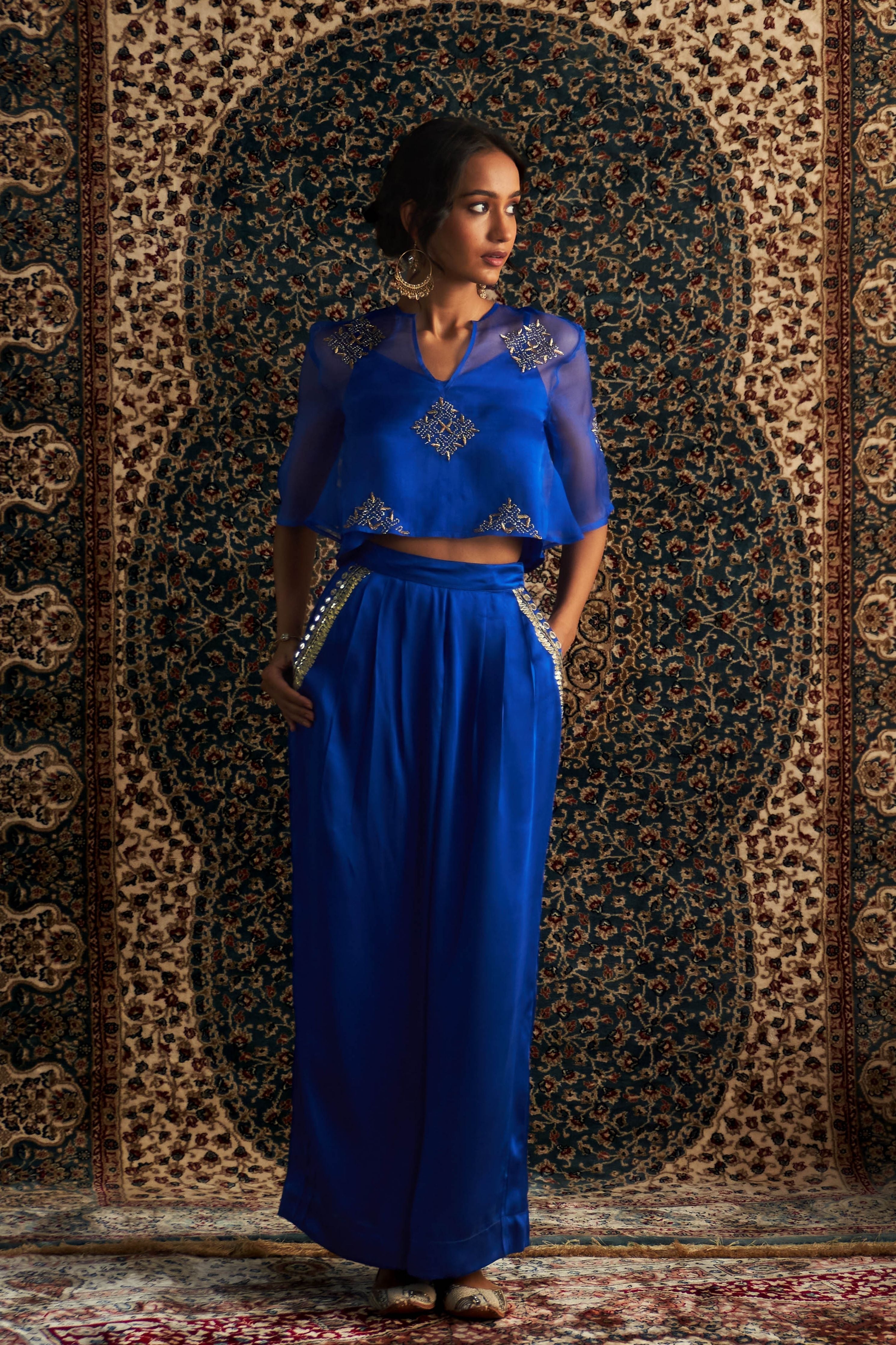 Blue Embroidered coord set
