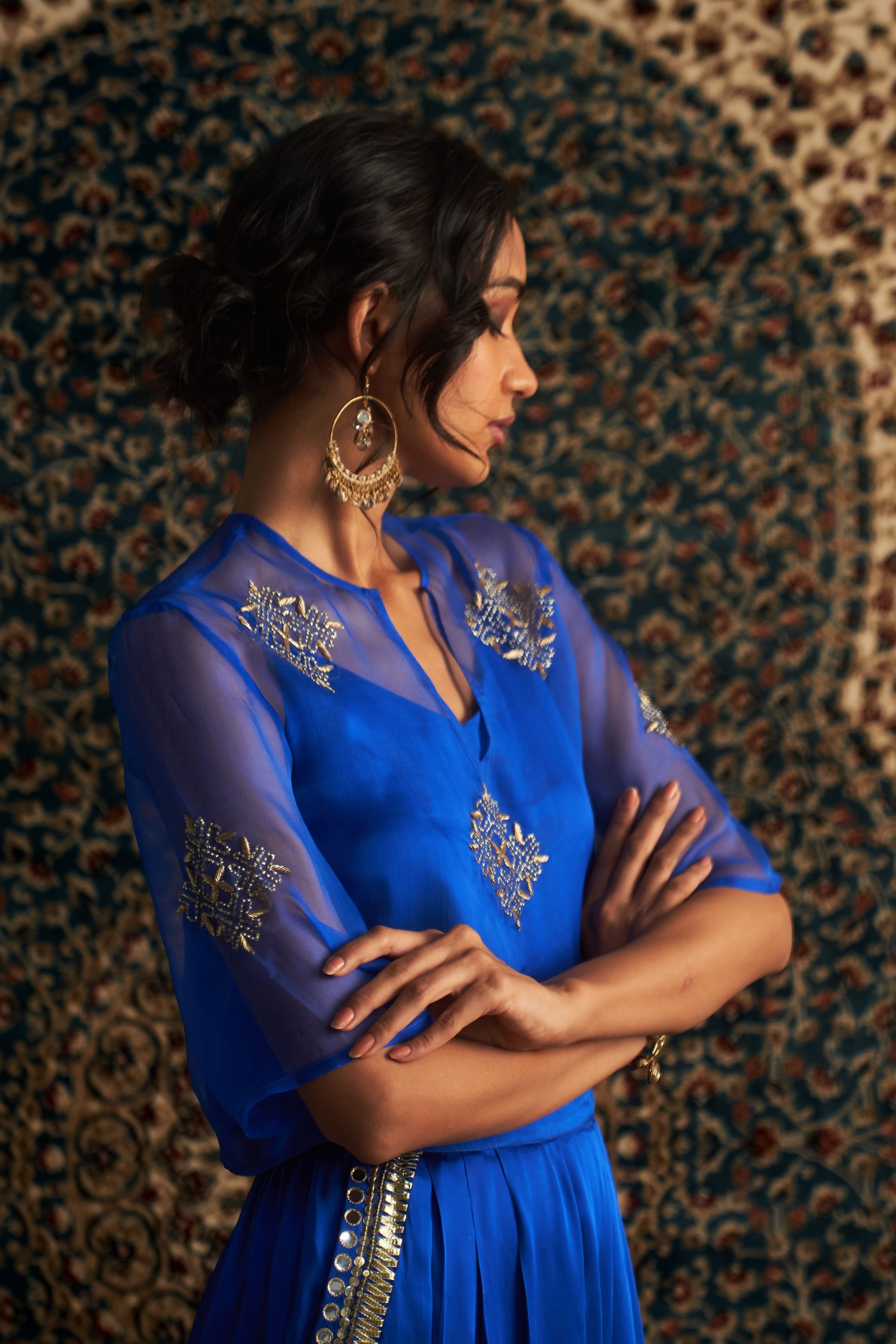 Blue Embroidered coord set