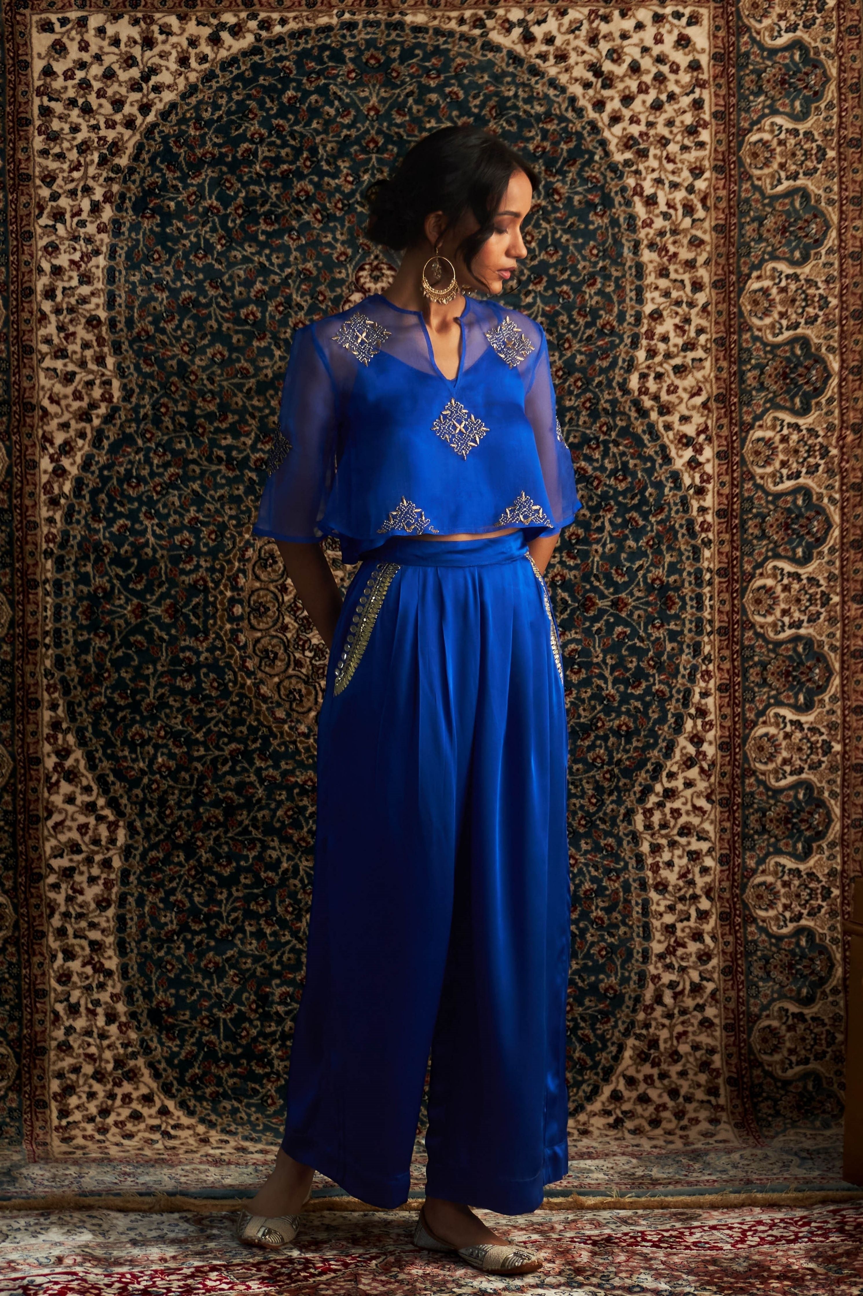 Blue Embroidered coord set