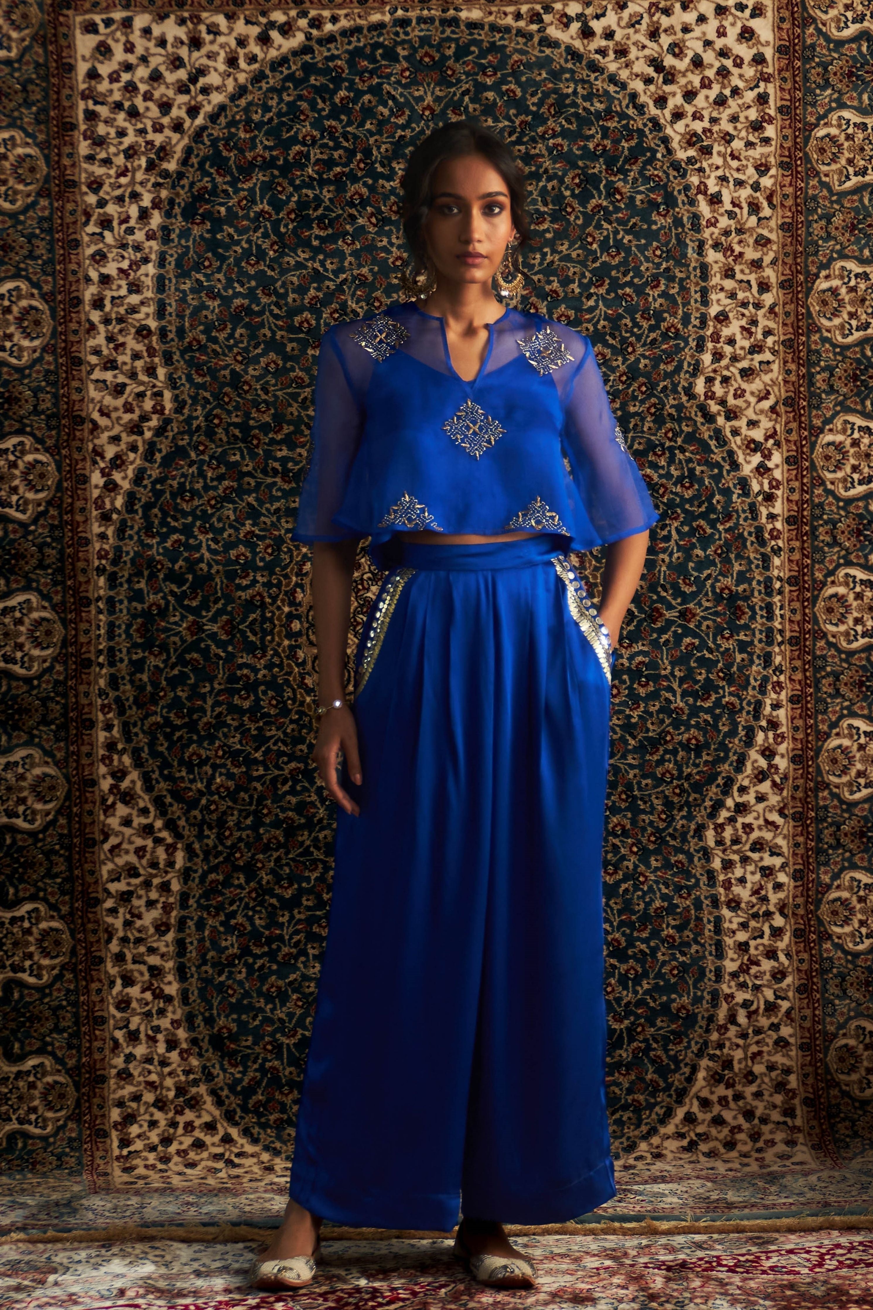 Blue Embroidered coord set