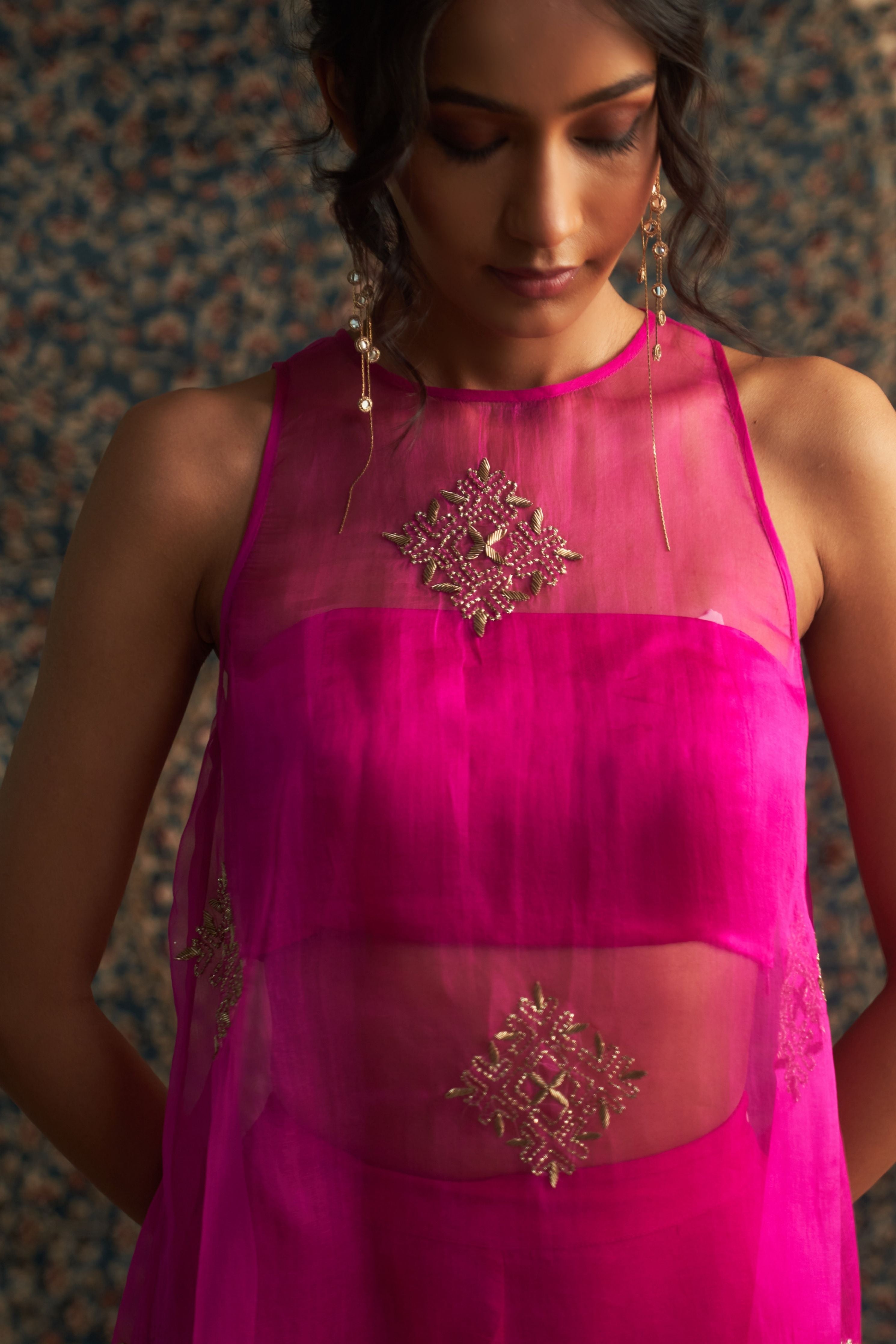Rani Pink Short Aline Sleevesless Top Co-Ord Set